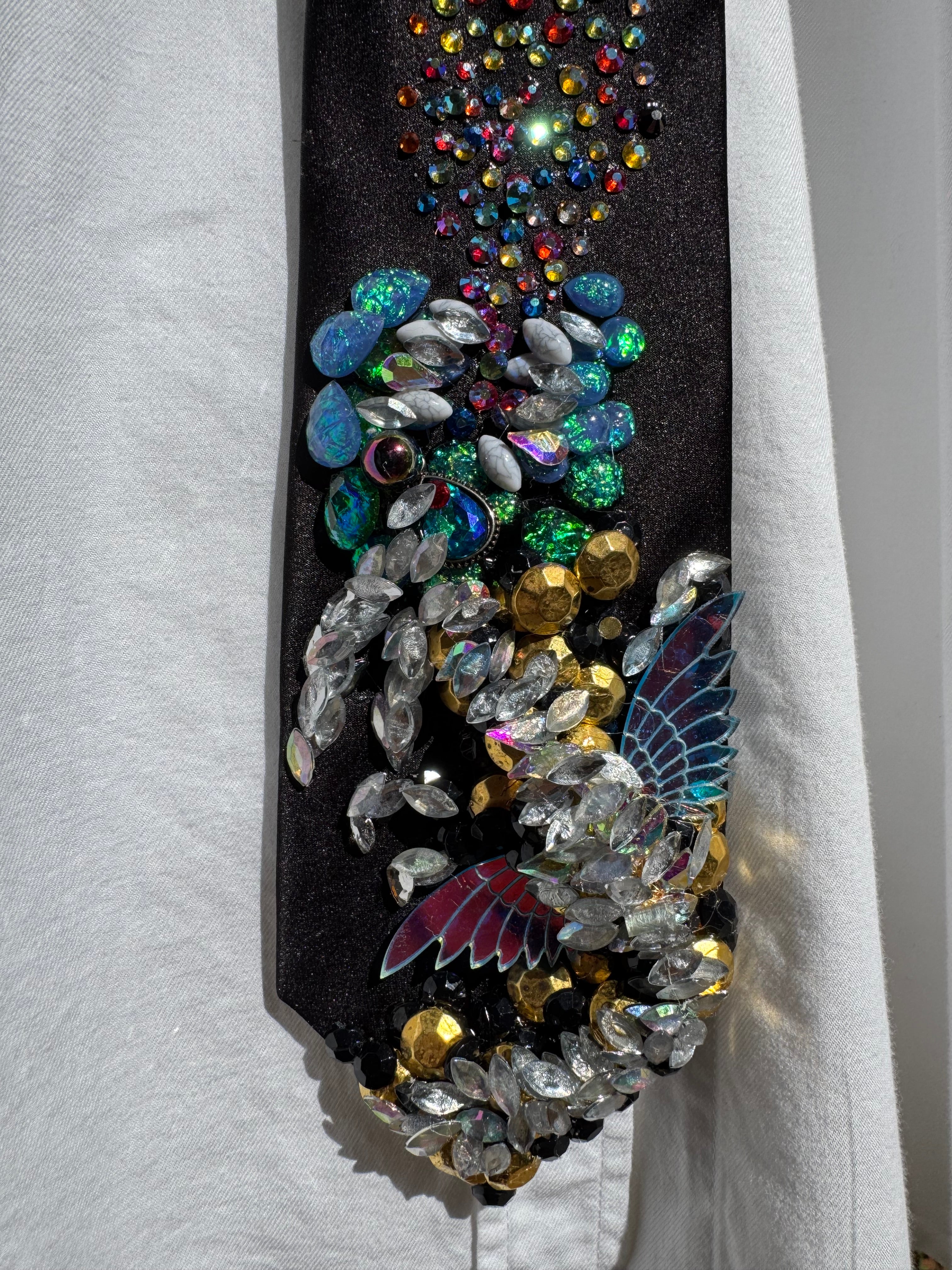 Black Colorful Dragon Spitting Iridescent Flames Tie