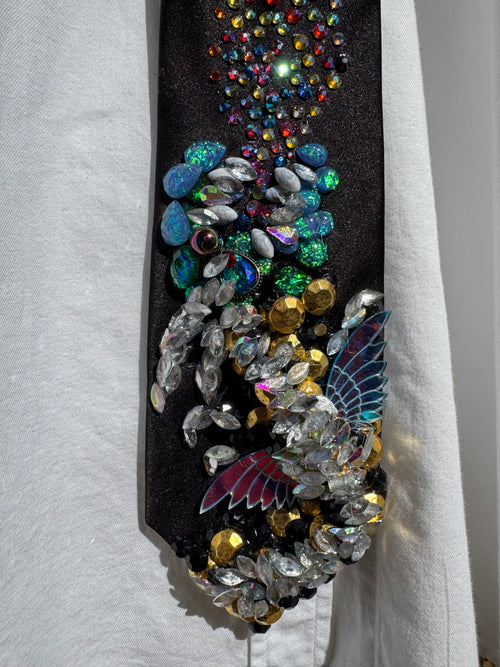 Black Colorful Dragon Spitting Iridescent Flames Tie