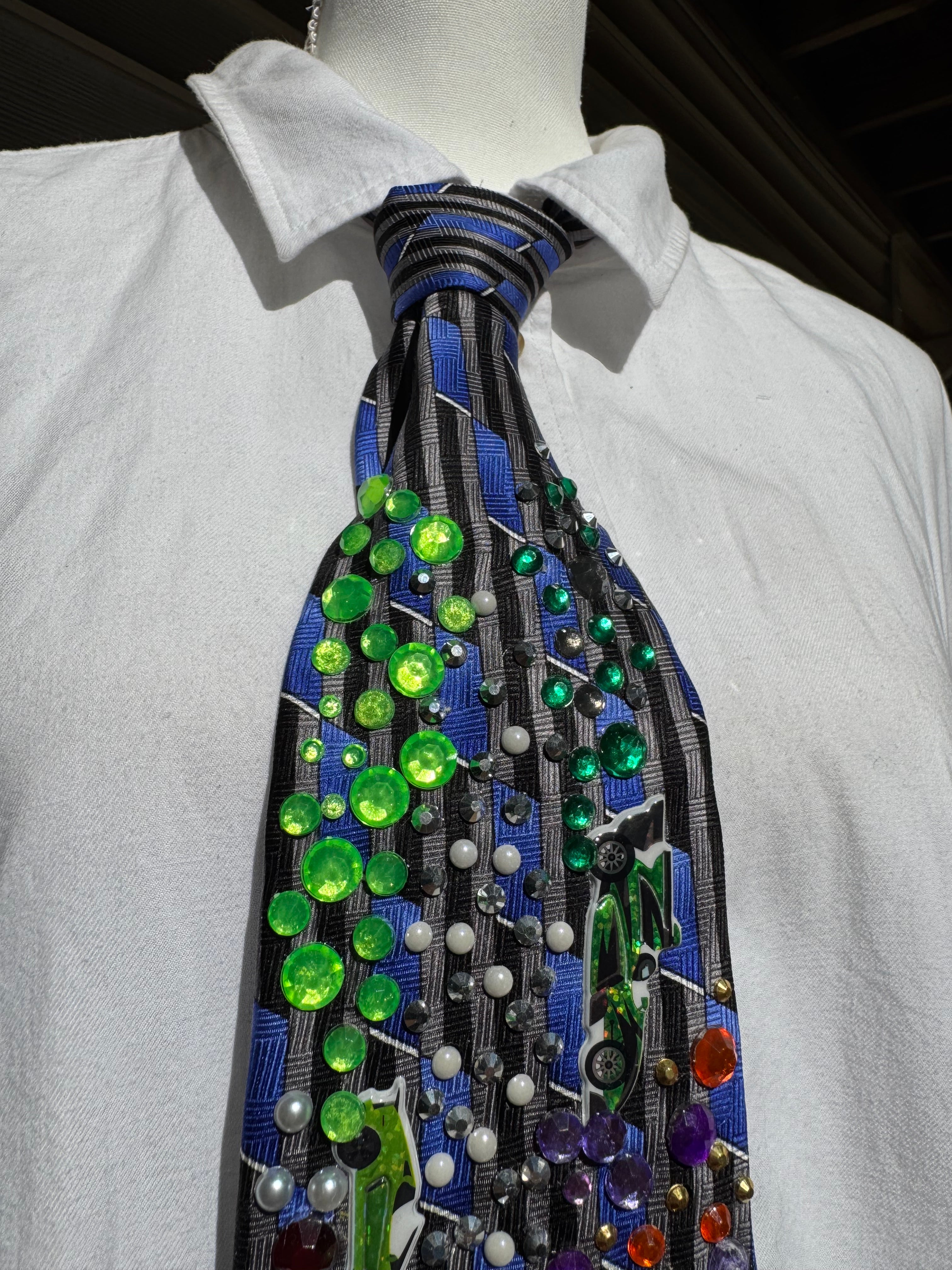 Navy Blue and Grey Cars Racing Daytona Tie