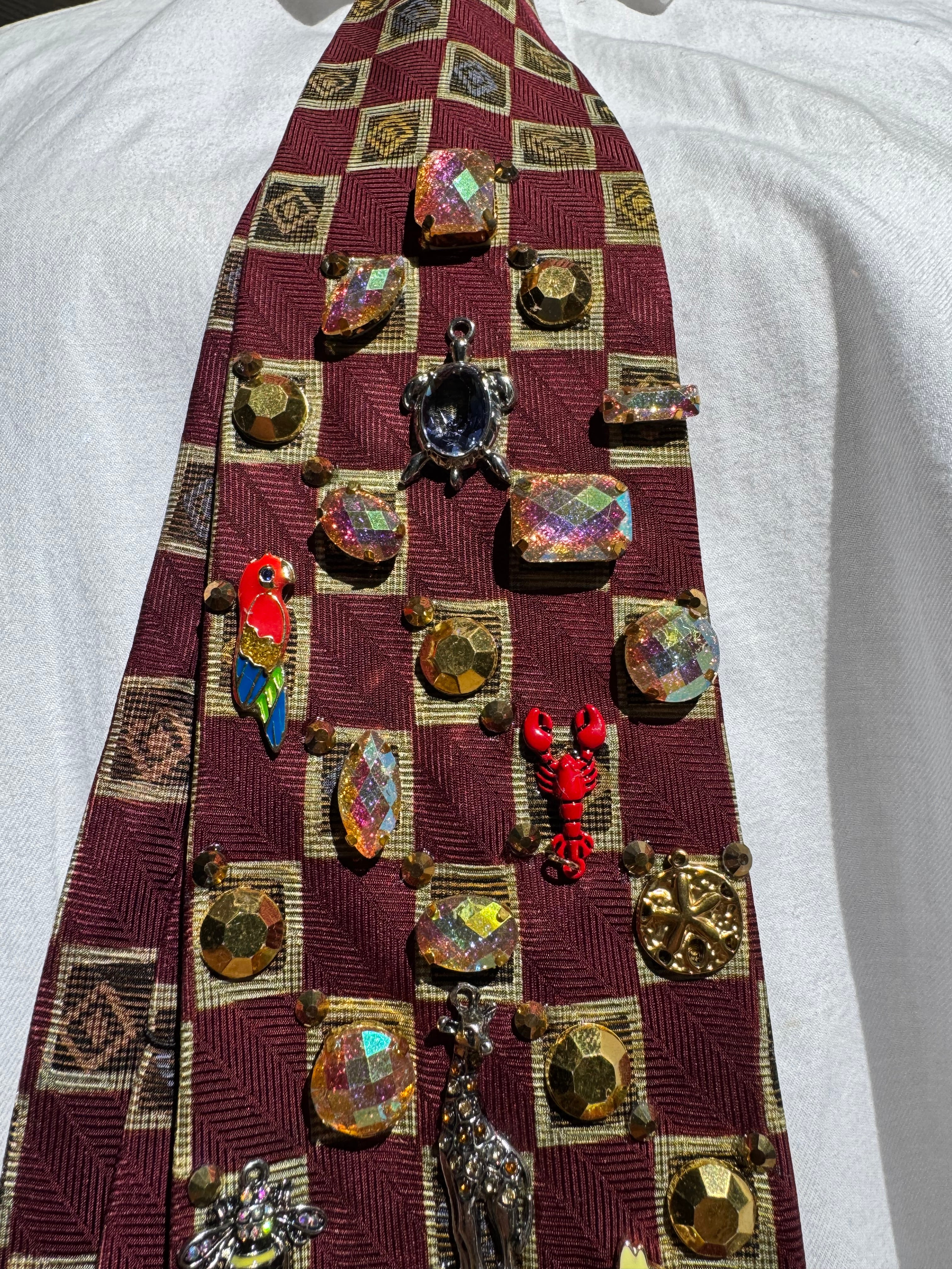 Burgundy Checkered Tropical Treasure Box High Class Royalty Tie