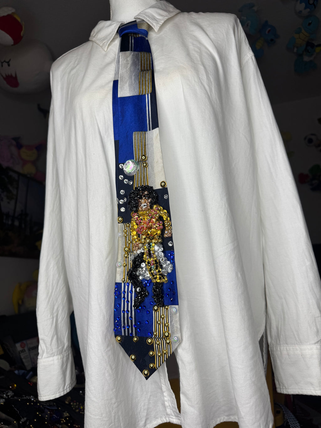 Multicolored Michael Jackson Hitting Leg Twist Fist Balled Move in Remember the Time Music Video Tie