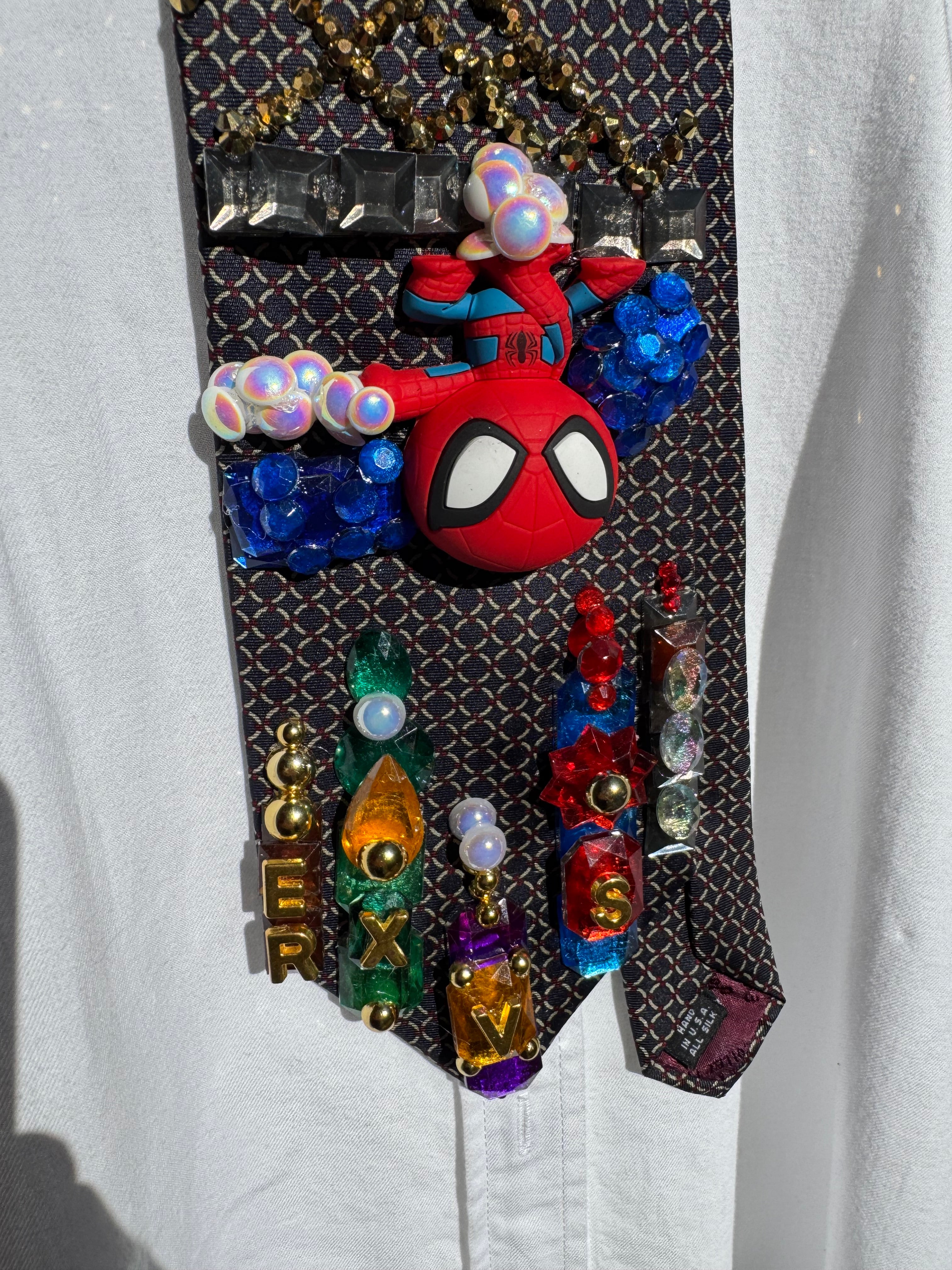 Navy Blue Spiderman Aura Farming Under NY Bridge Tie