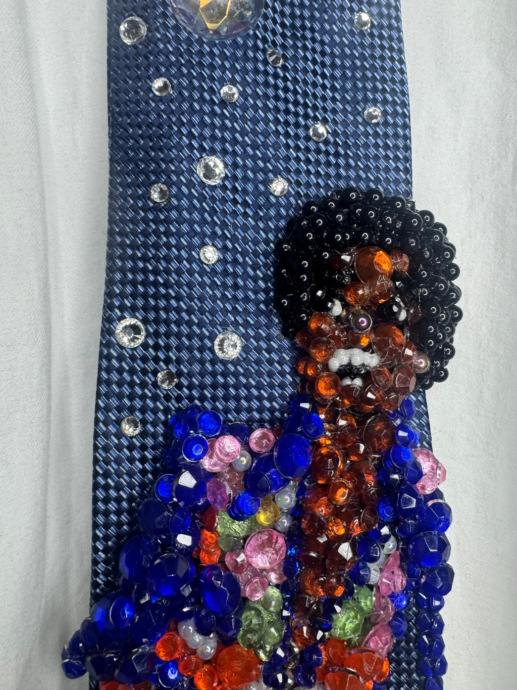 Navy Blue Young Michael Jackson Diamond Print Outfit at Astrodome Jackson 5 1974 Tie
