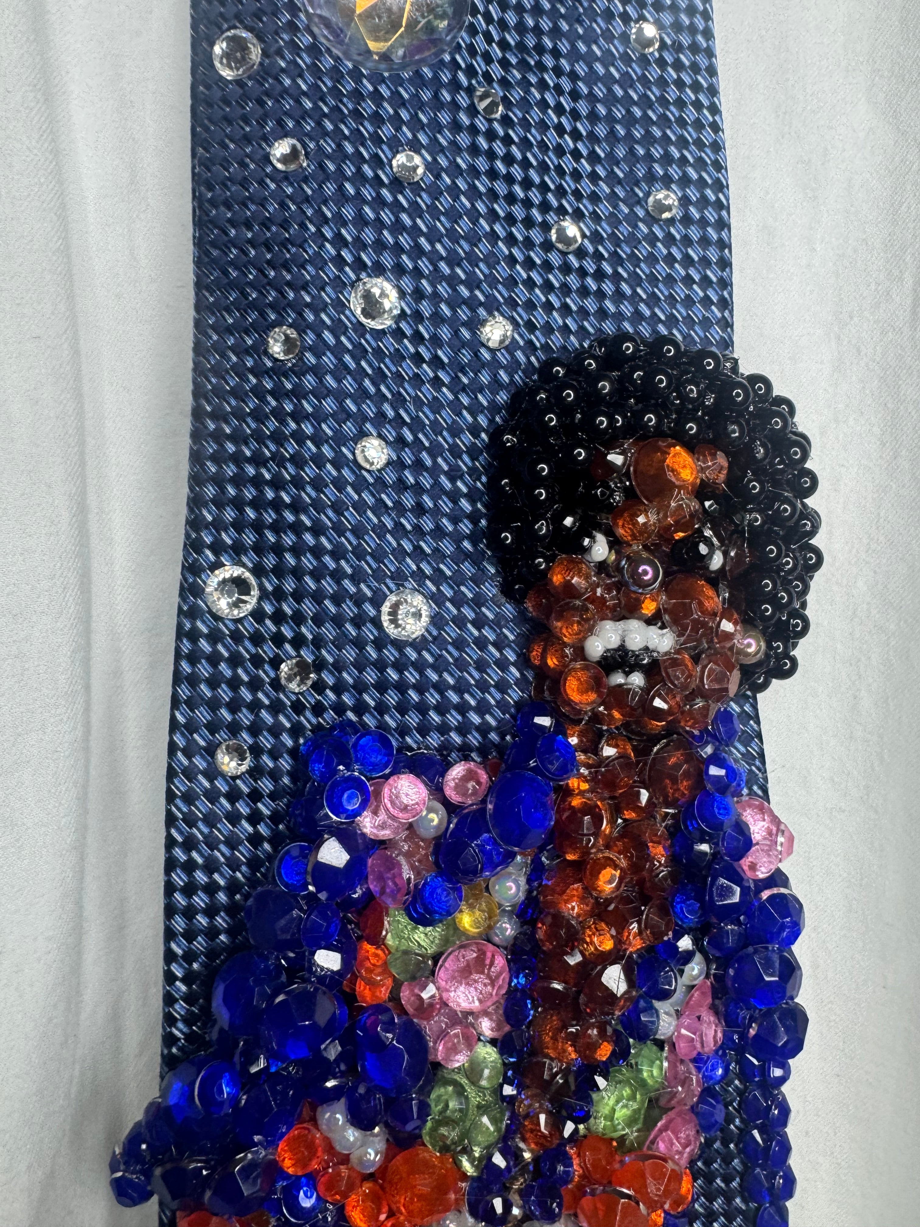 Navy Blue Young Michael Jackson Diamond Print Outfit at Astrodome Jackson 5 1974 Tie