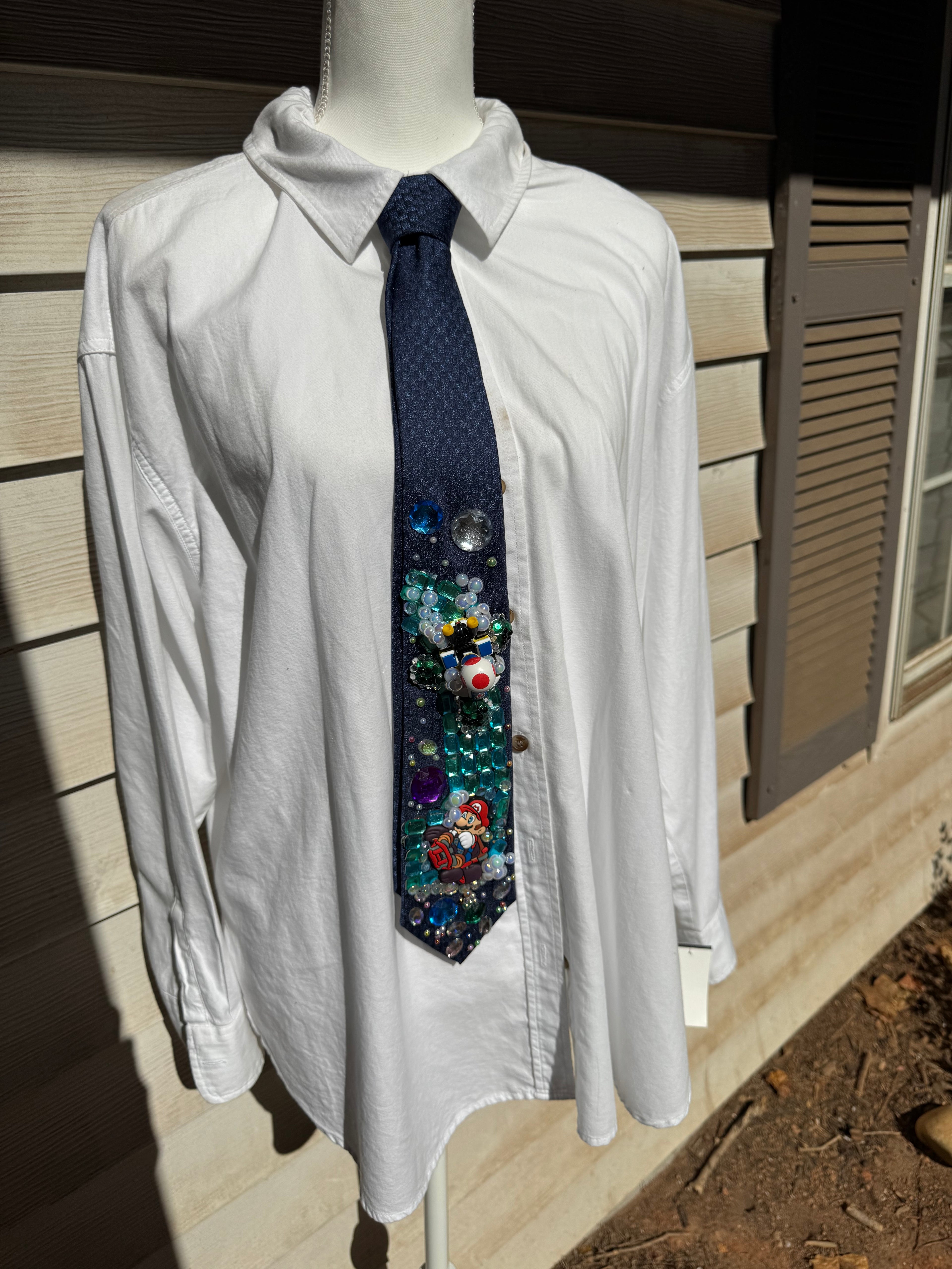 Navy Blue Mario Vs Toad on Icy Glacier Road 200cc Mario Kart Tie