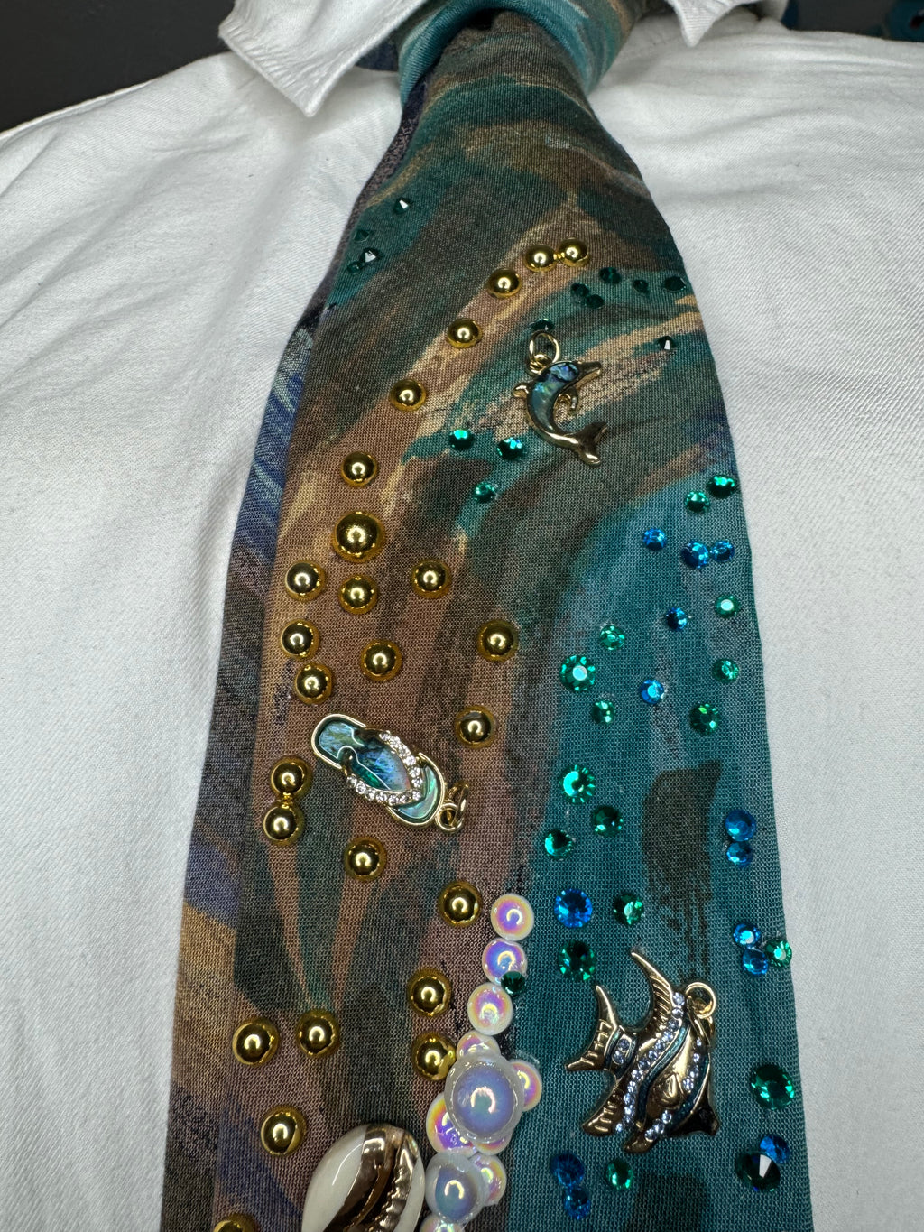 Marbled Turquoise and Gold Ocean Floor Royalty Nature Tie