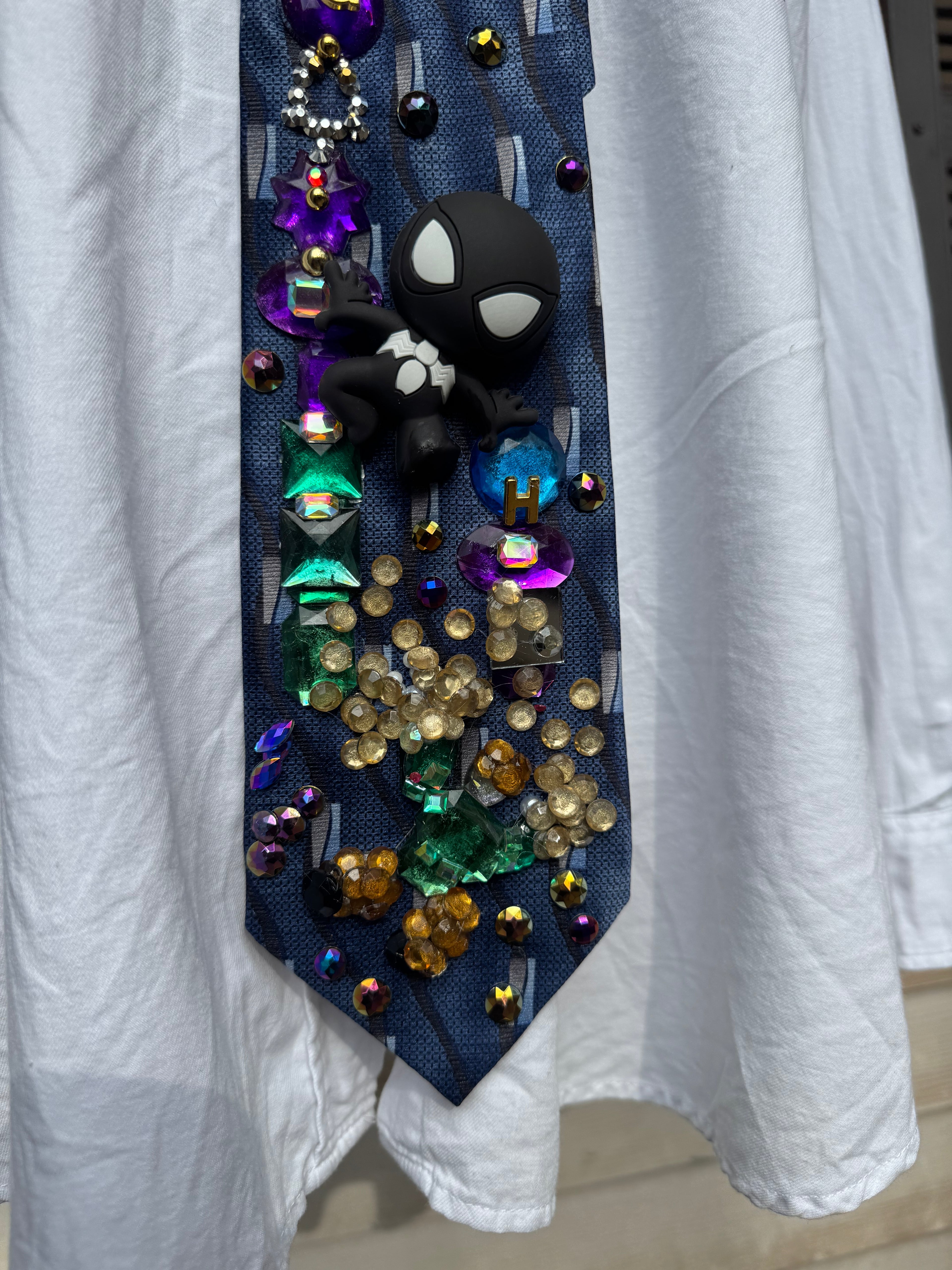 Navy Blue Symbiote Suite Spiderman Vs Sandman in the City Tie