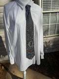 Navy Blue Cat on Moon Jewel Galaxy Space Royalty Tie