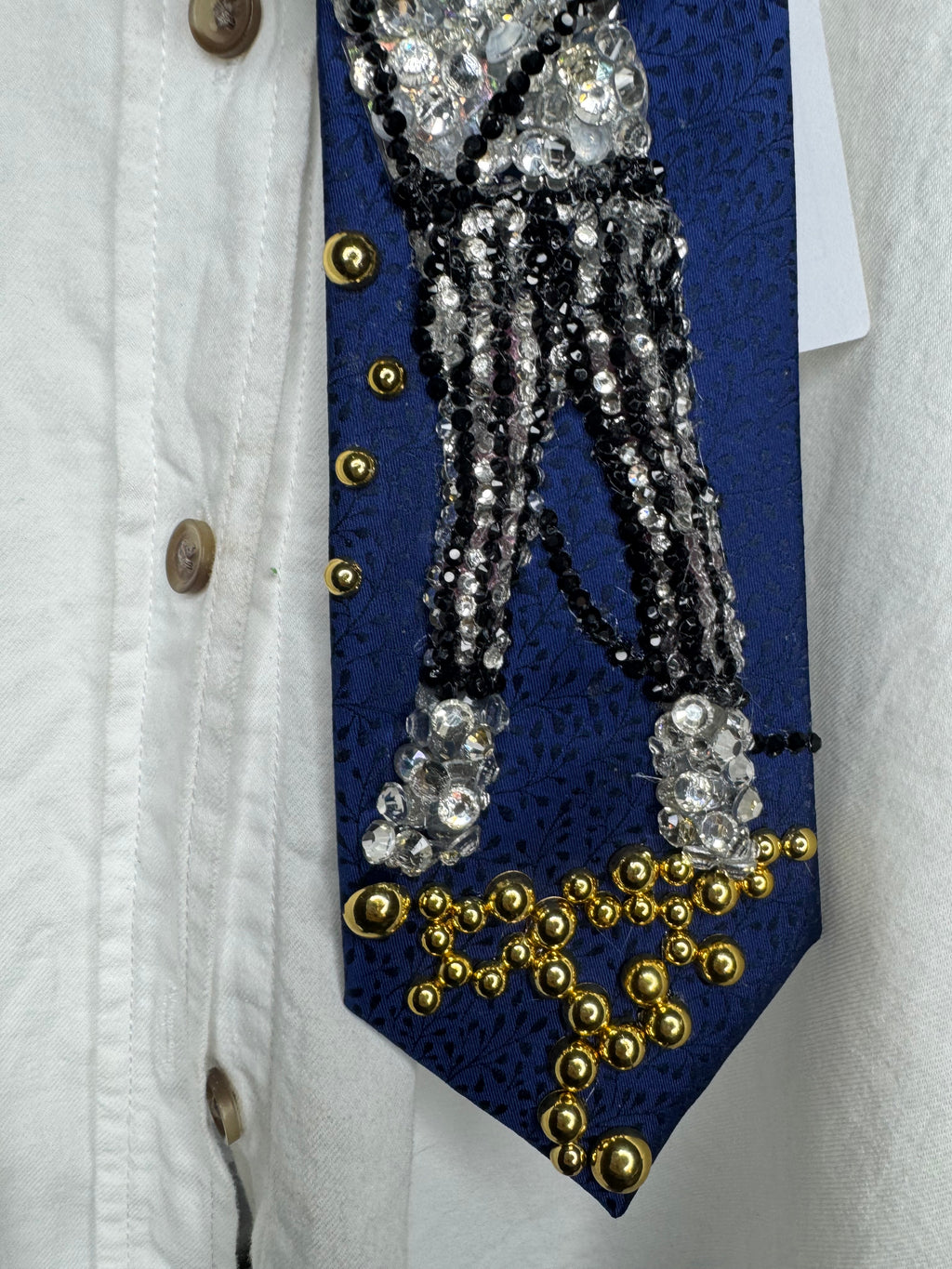 Navy Blue Floral Print Michael Jackson Hitting Star Body Pose While Performing Rock With You Live Tie