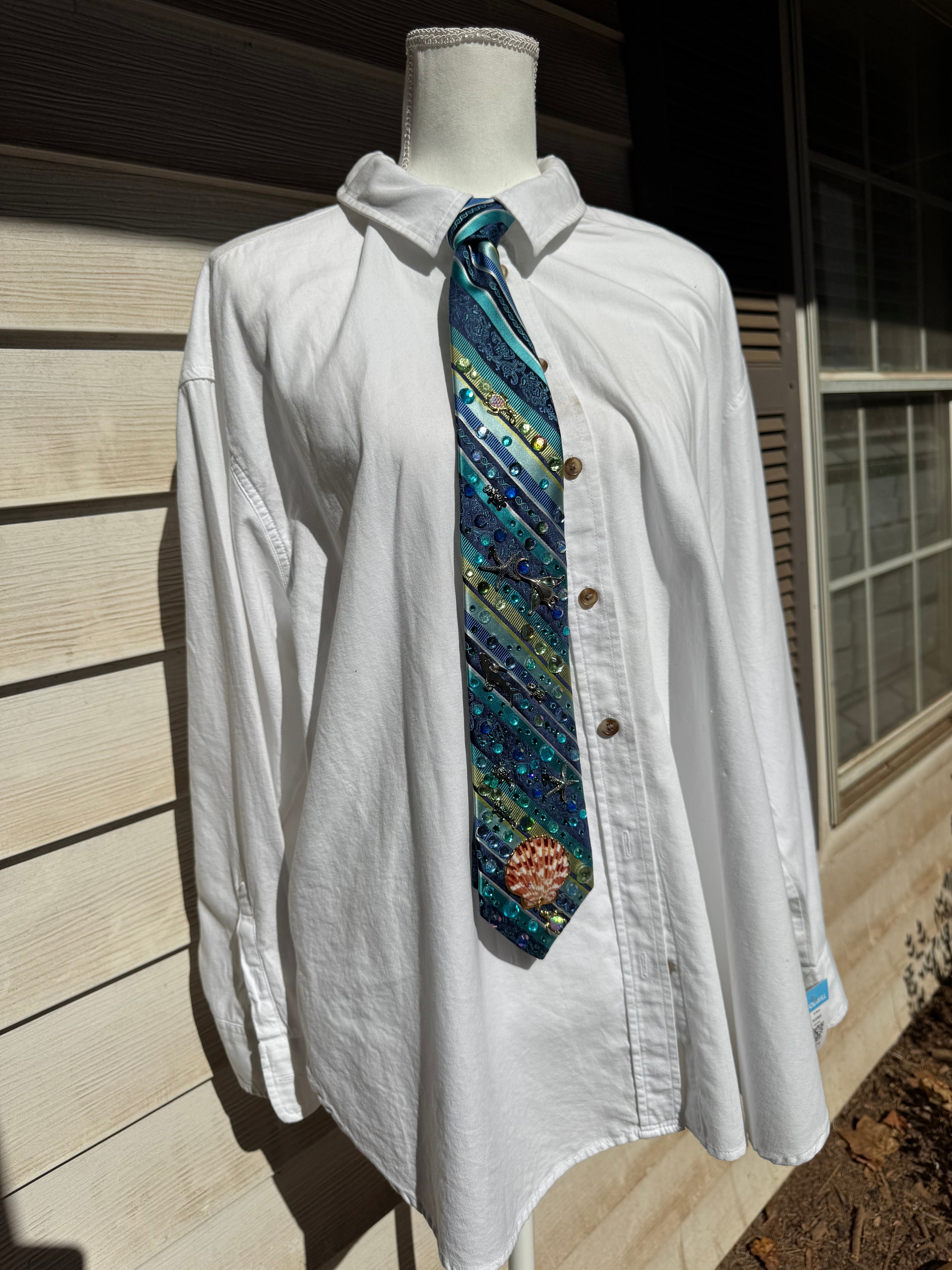 Tri Tone Turquoise Striped Caribbean Ocean Floor Aquatic Nature Royalty Tie