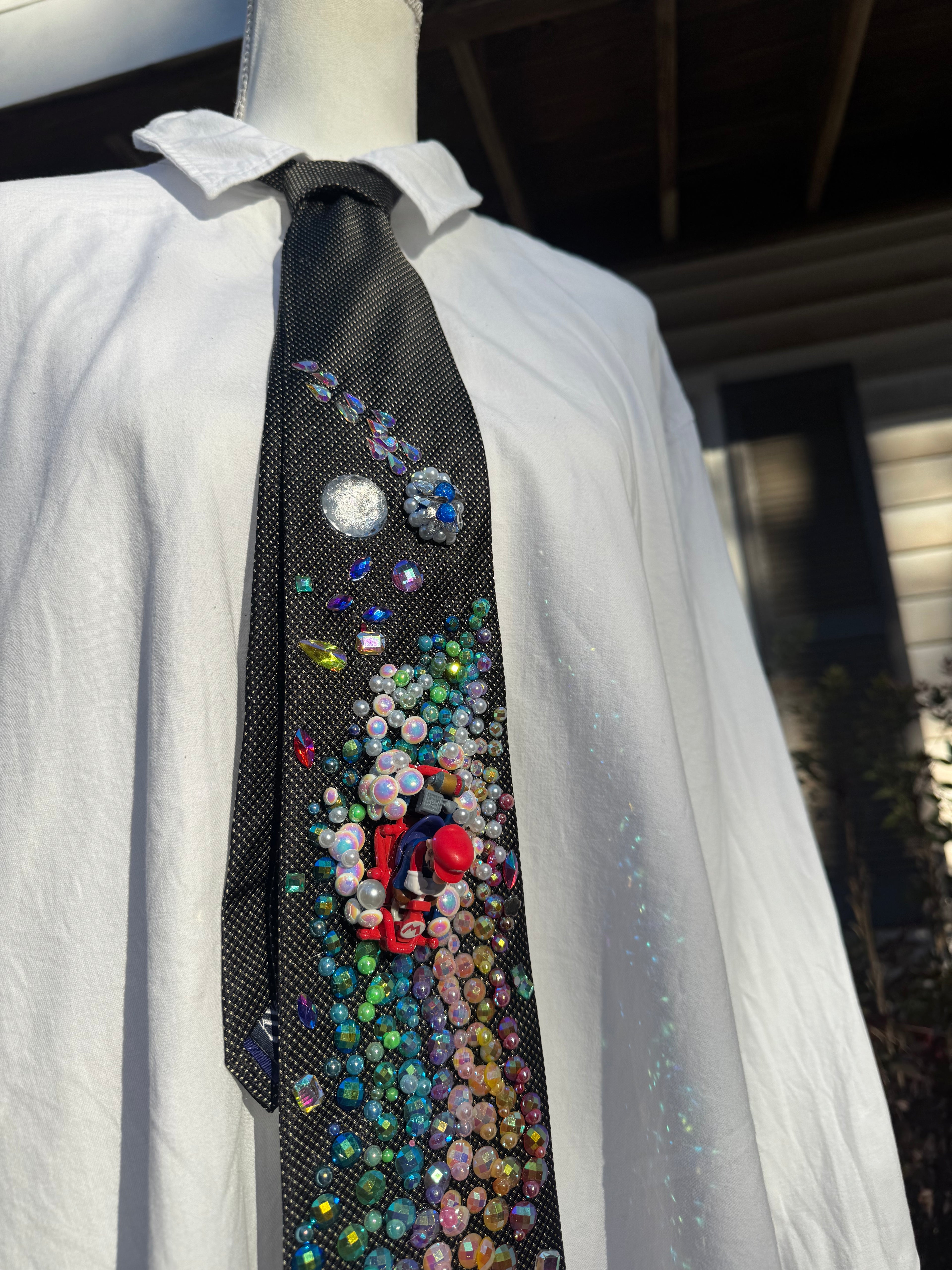Black Mario Dodging Blue Shell on Rainbow Road 200cc Mario Kart Tie