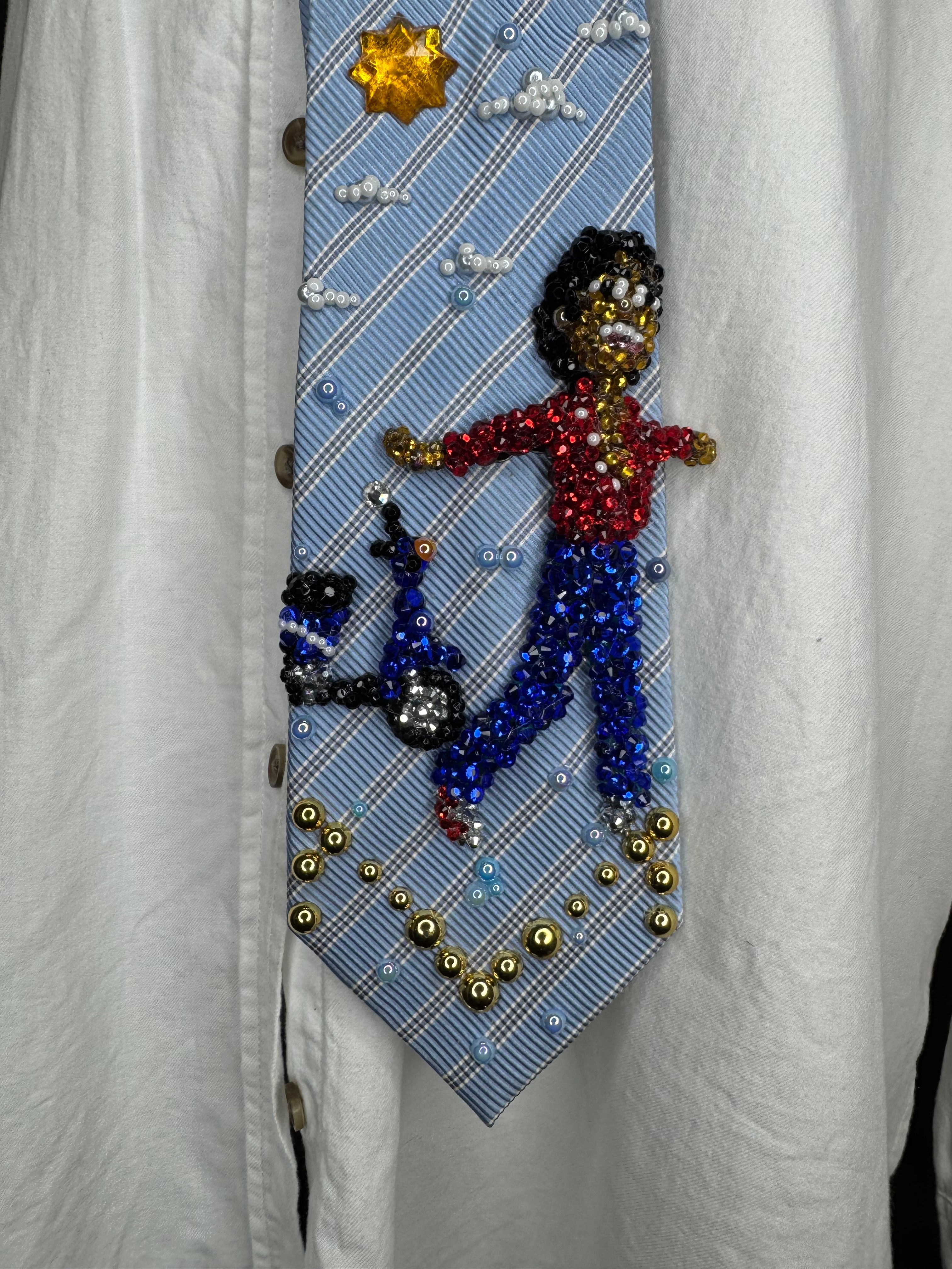 Light Blue Striped Michael Jackson Happy Pose In Suzuki “Love” Scooter Japan Commercial 1979 Tie