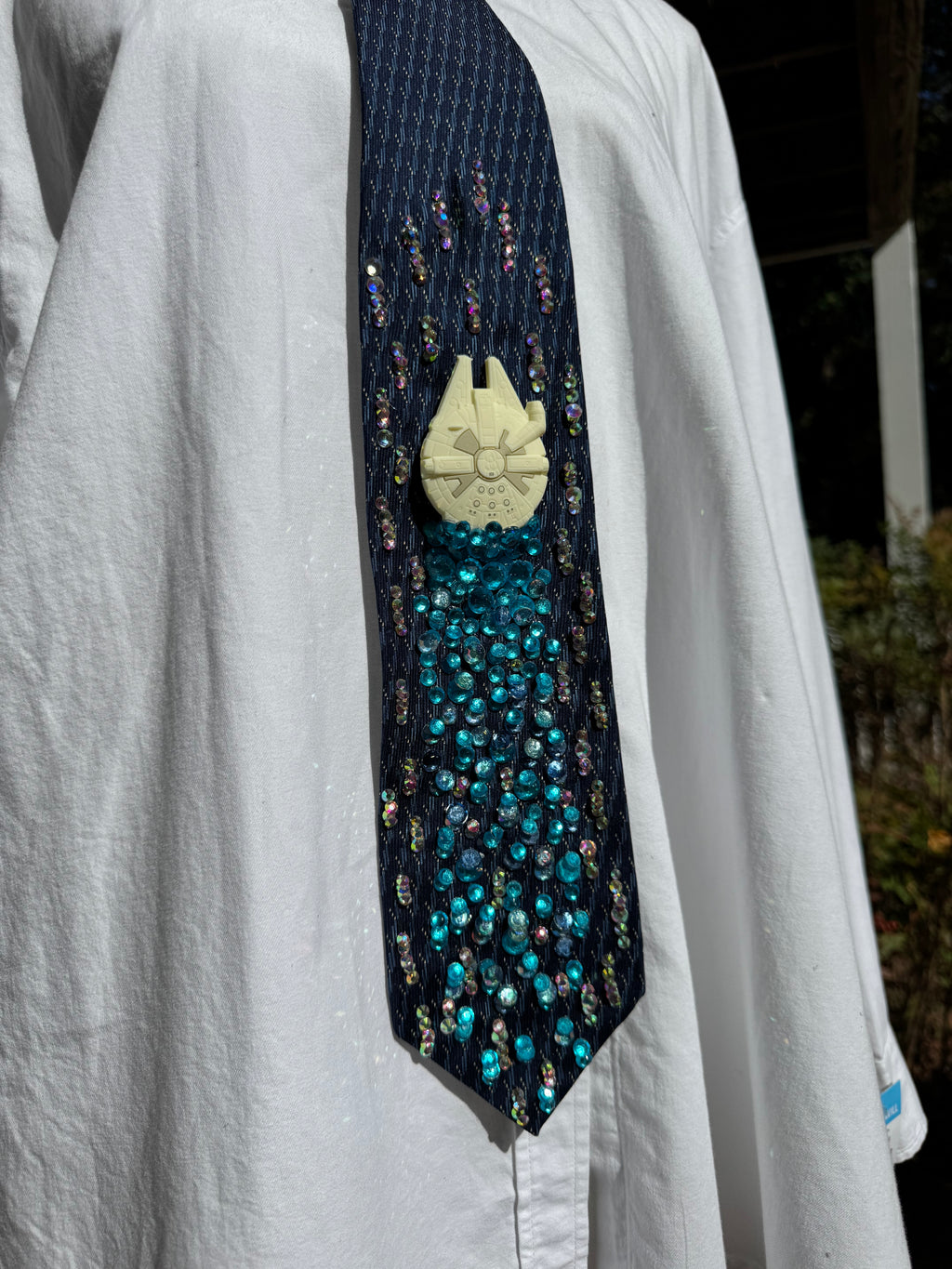 Navy Blue Millennium Falcon Zooming Through Space Star Wars Tie