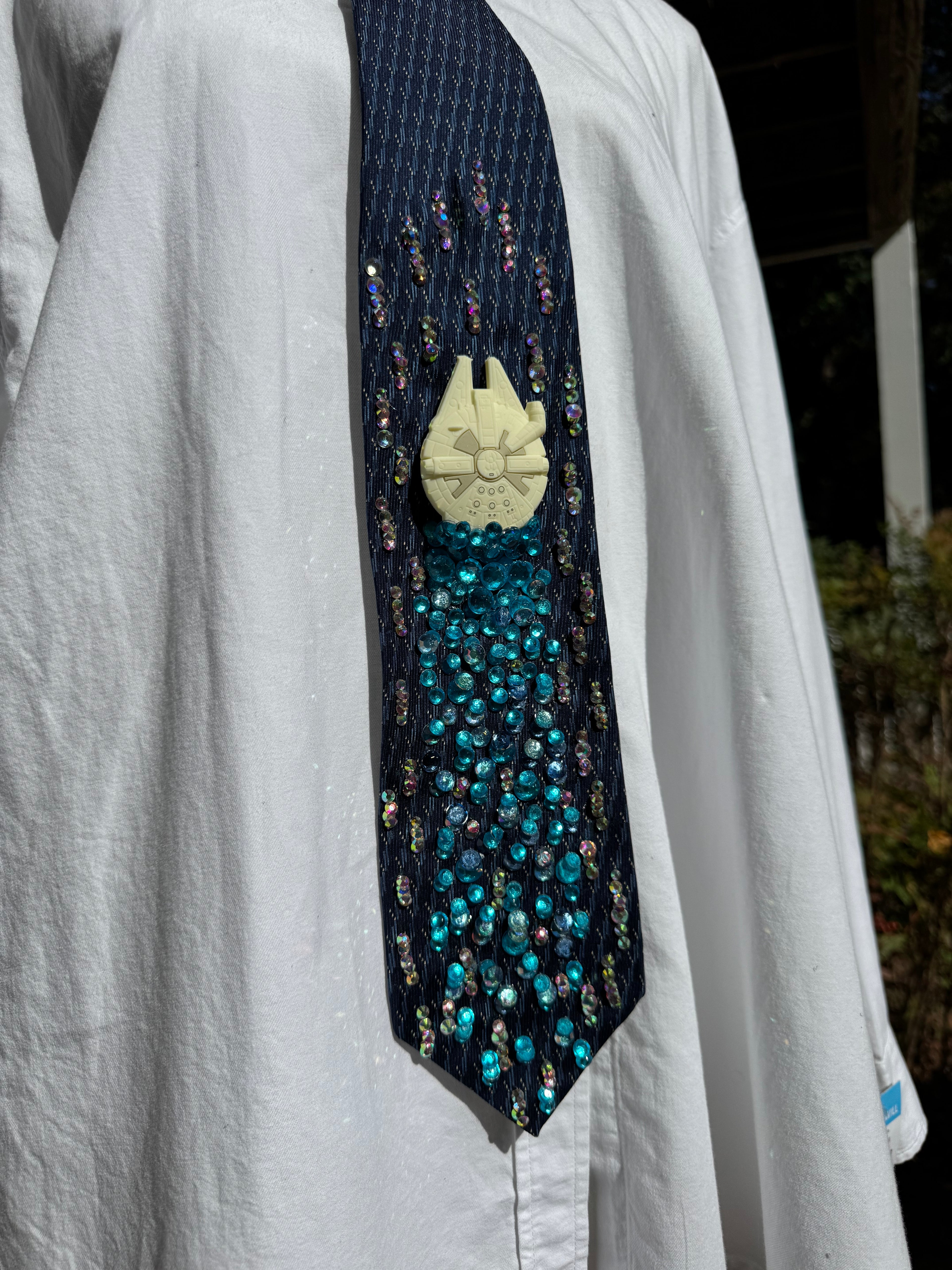 Navy Blue Millennium Falcon Zooming Through Space Star Wars Tie