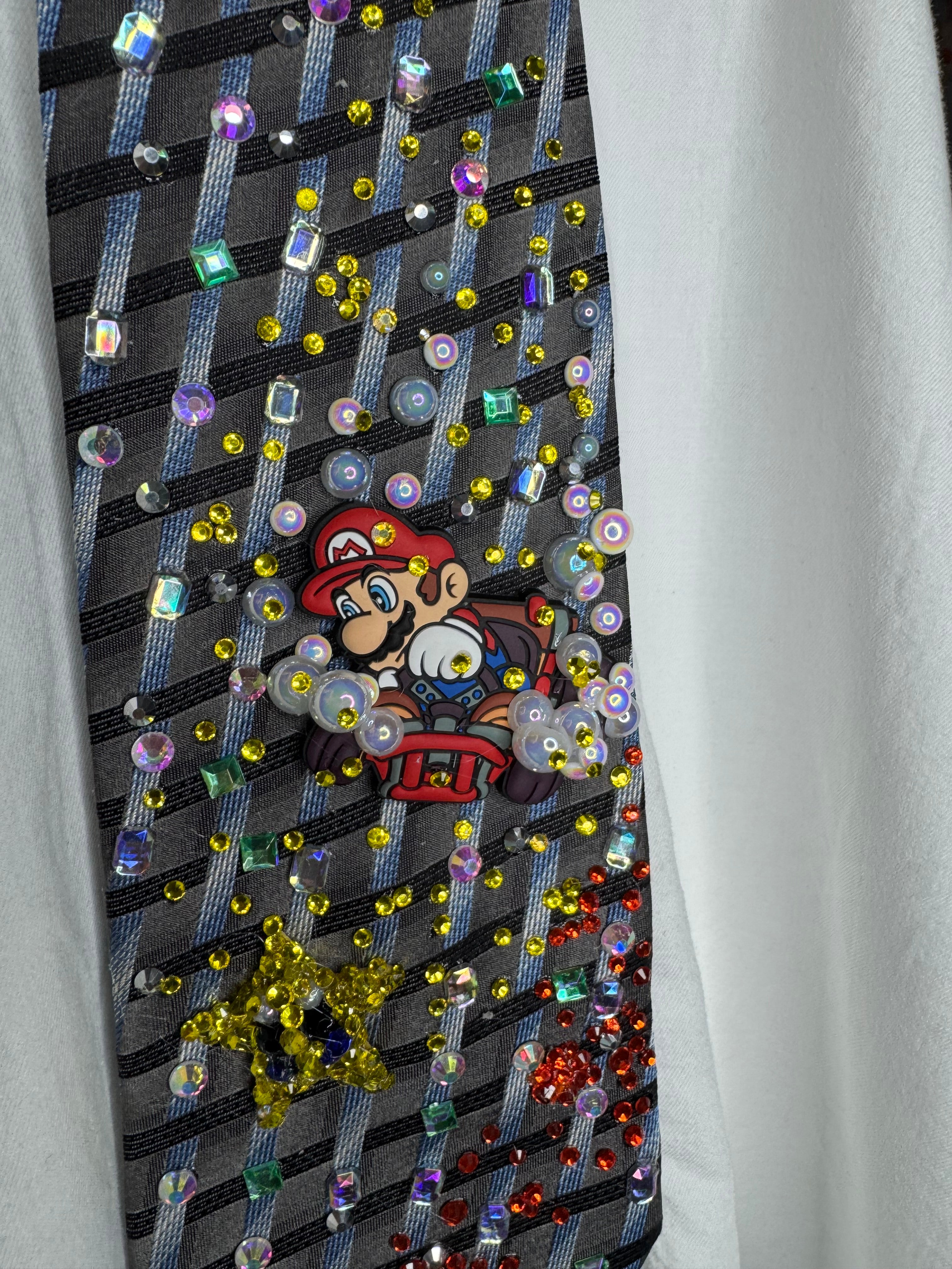 Grey Mario Chasing Star Down Jewels Road 200cc Mario Kart Tie
