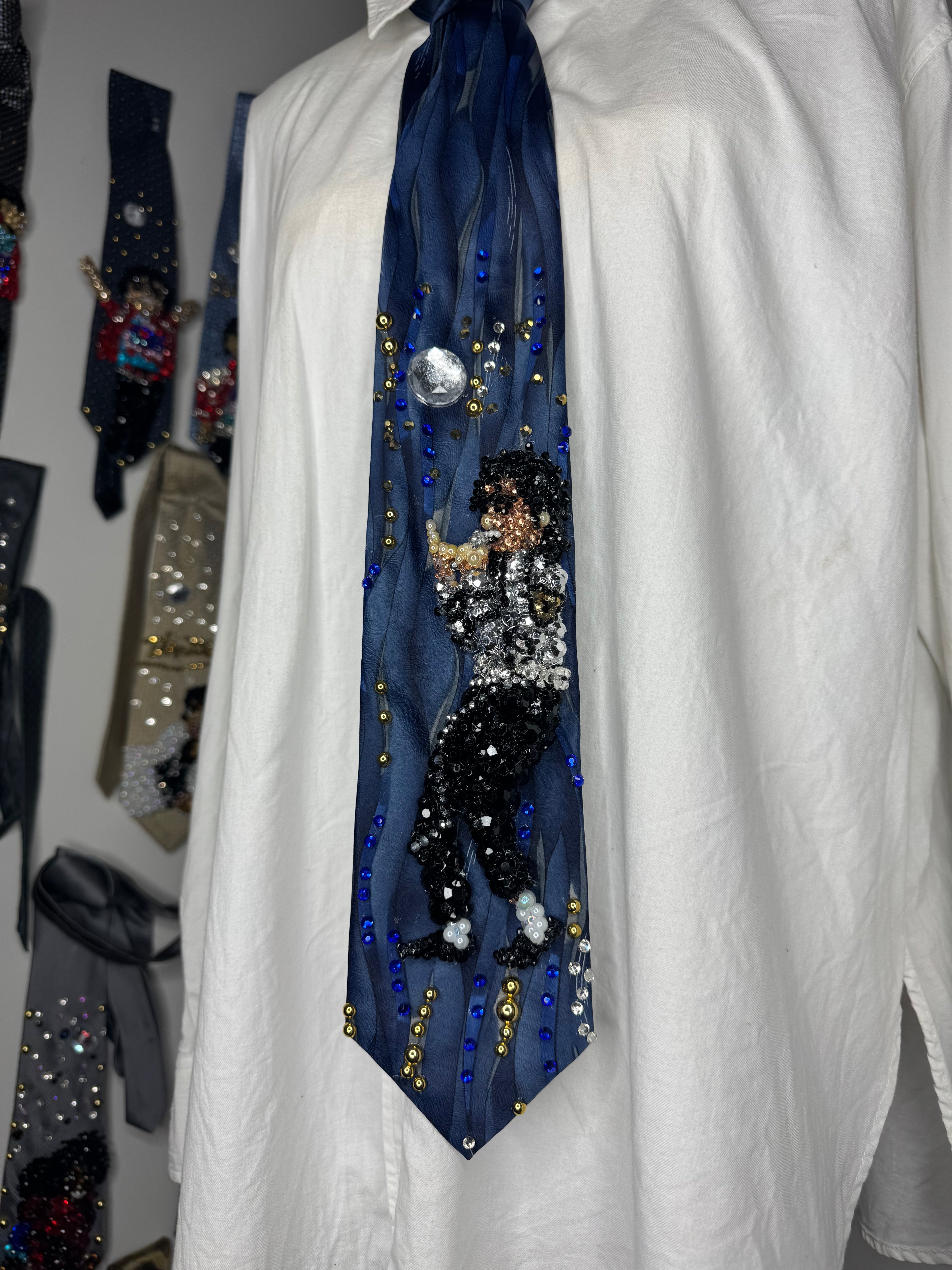 Navy Blue Michael Jackson Hitting Ankle Twist Finger Point Move Wembly Stadium 1988 Tie