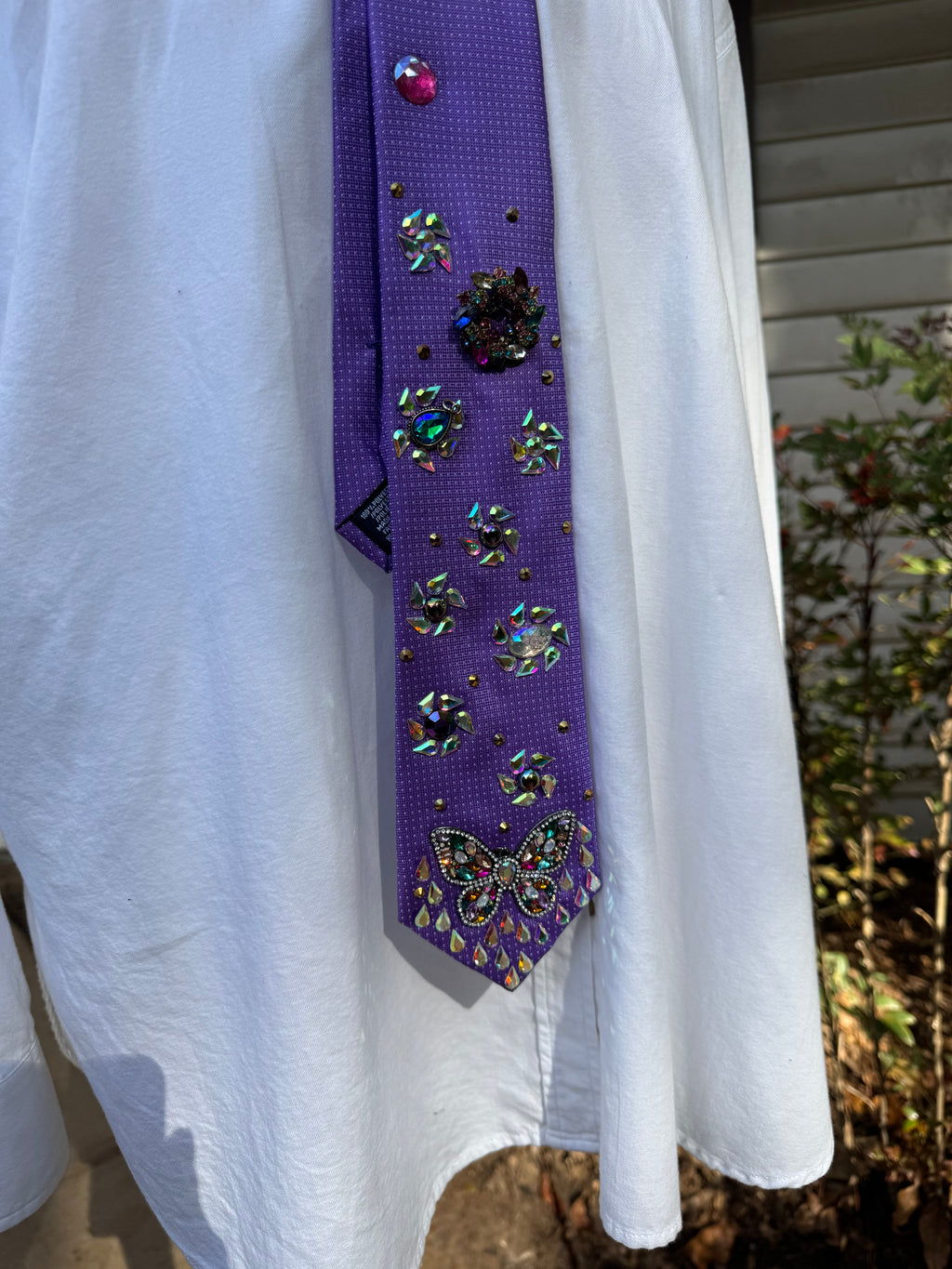Purple Colorful Butterfly and Iridescent Flowers Nature Royalty Tie