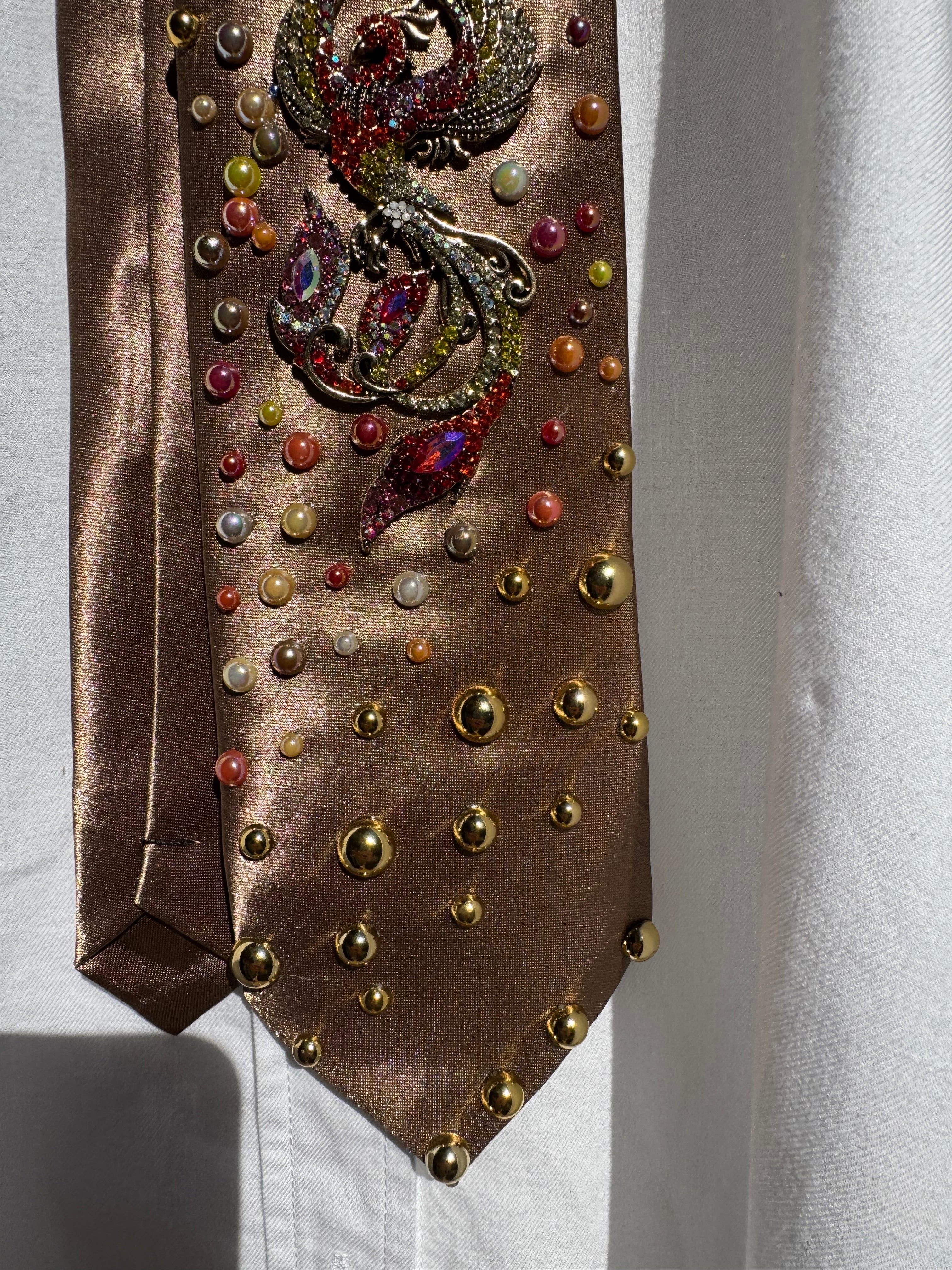 Brown Silk Colored Aura Phoenix High Class Royalty Nature Tie