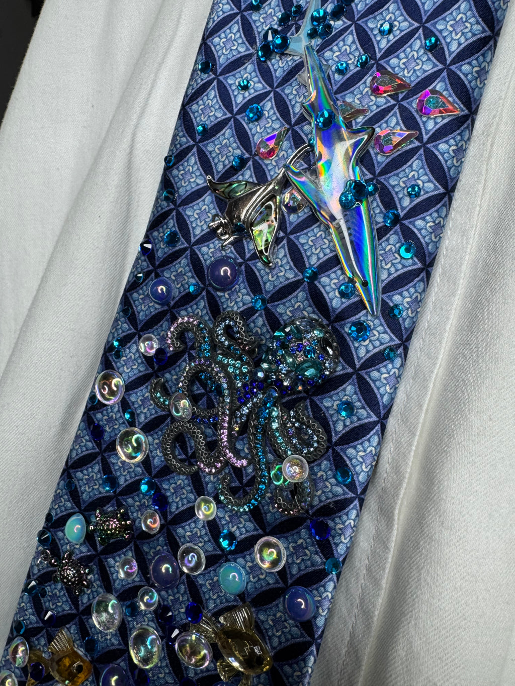 Light Blue Checkered Ocean Floor Aquatic Nature Tie