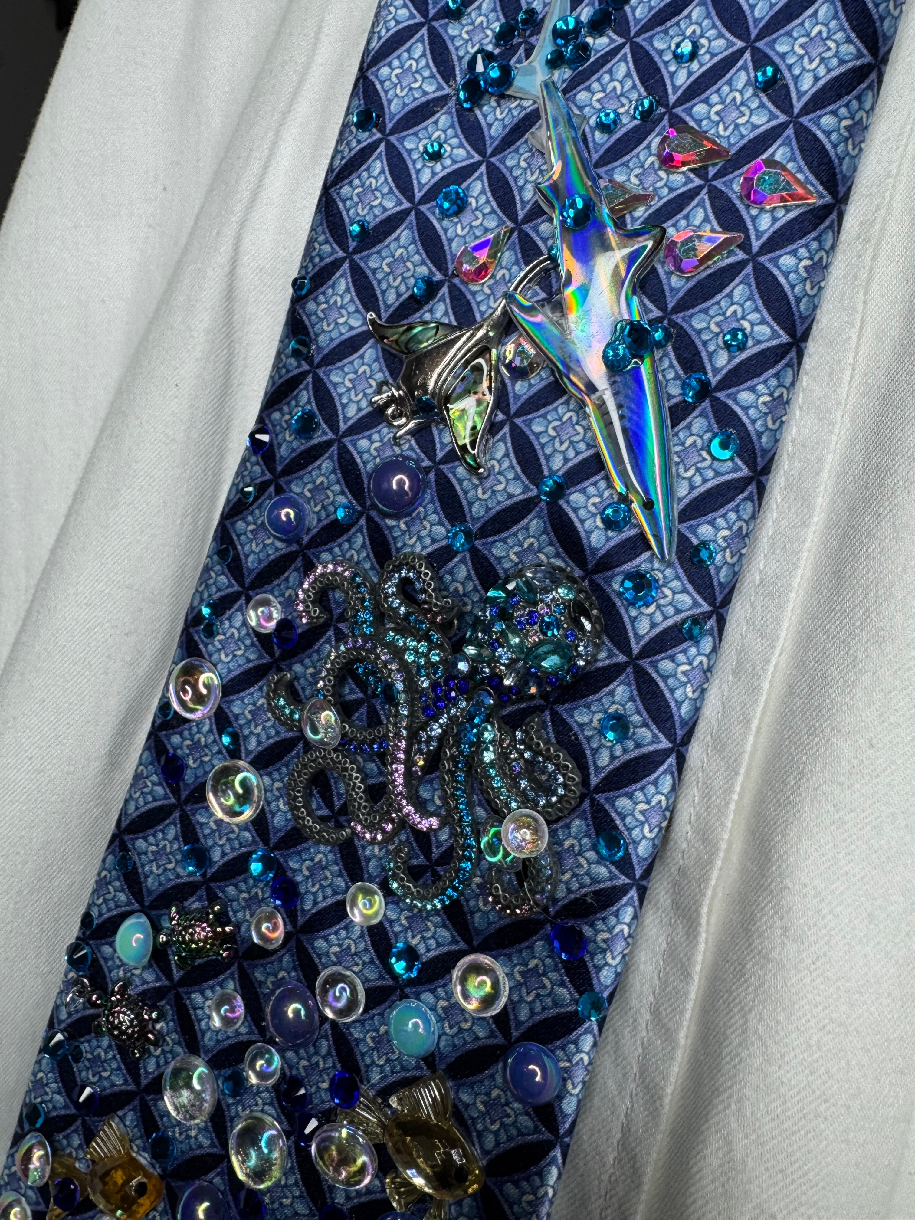 Light Blue Checkered Ocean Floor Aquatic Nature Tie