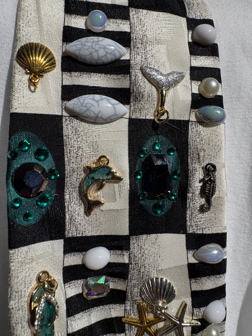 White and Black Checkered Tropical Treasure Box Royalty Tie