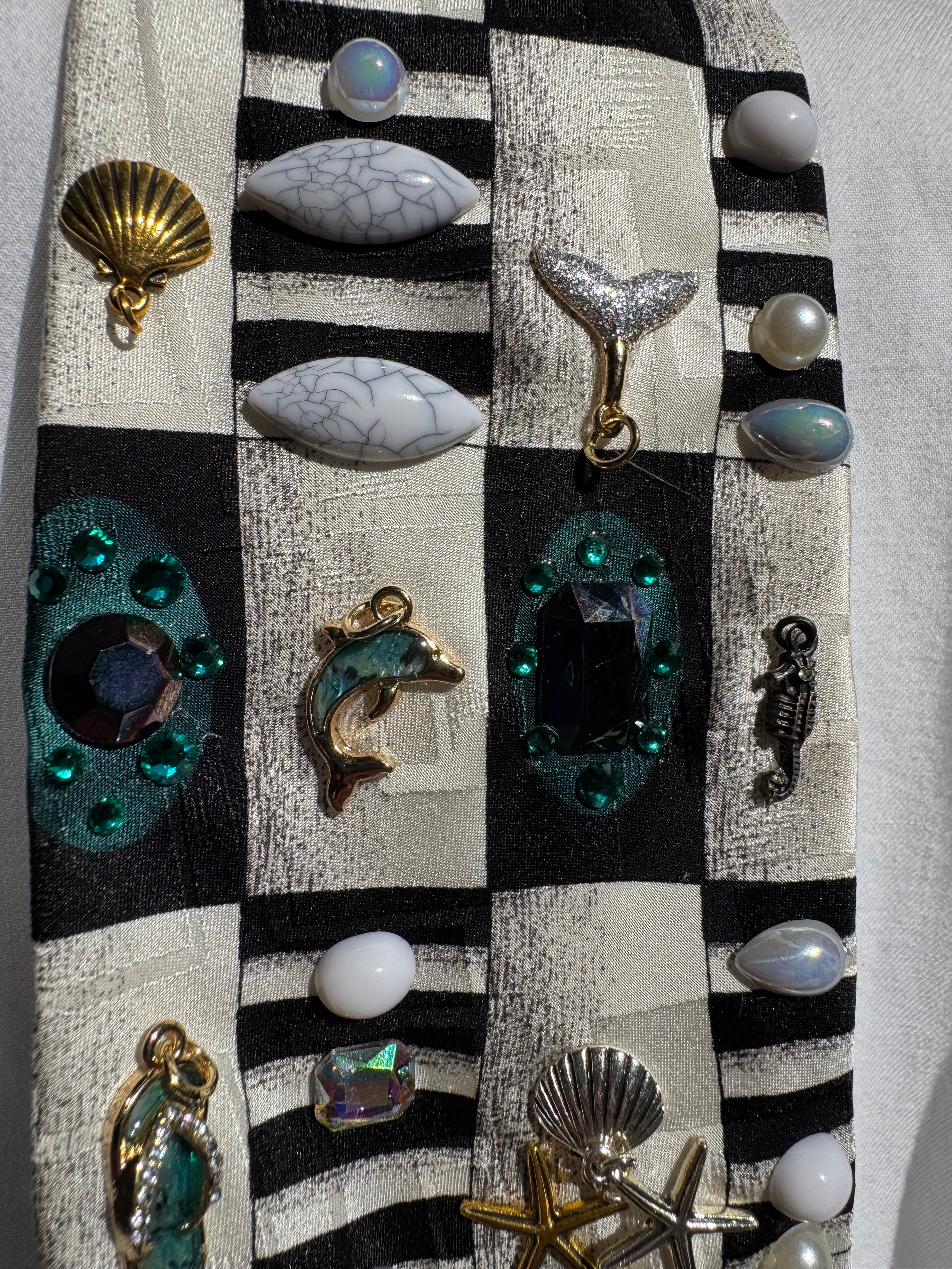 White and Black Checkered Tropical Treasure Box Royalty Tie
