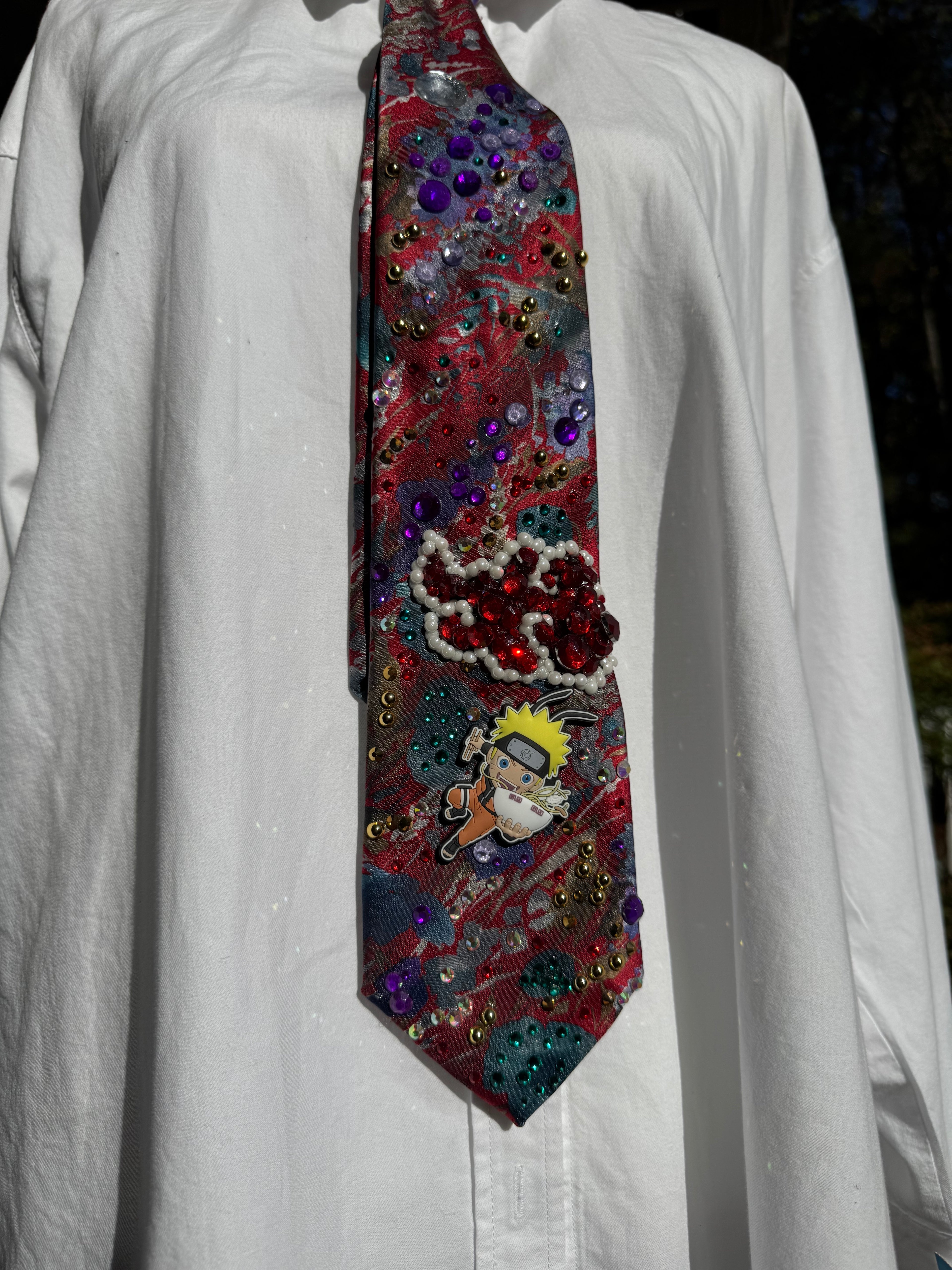 Marbled Floral Naruto Running Through a Floral Field Akatsuki Cloud Anime Tie