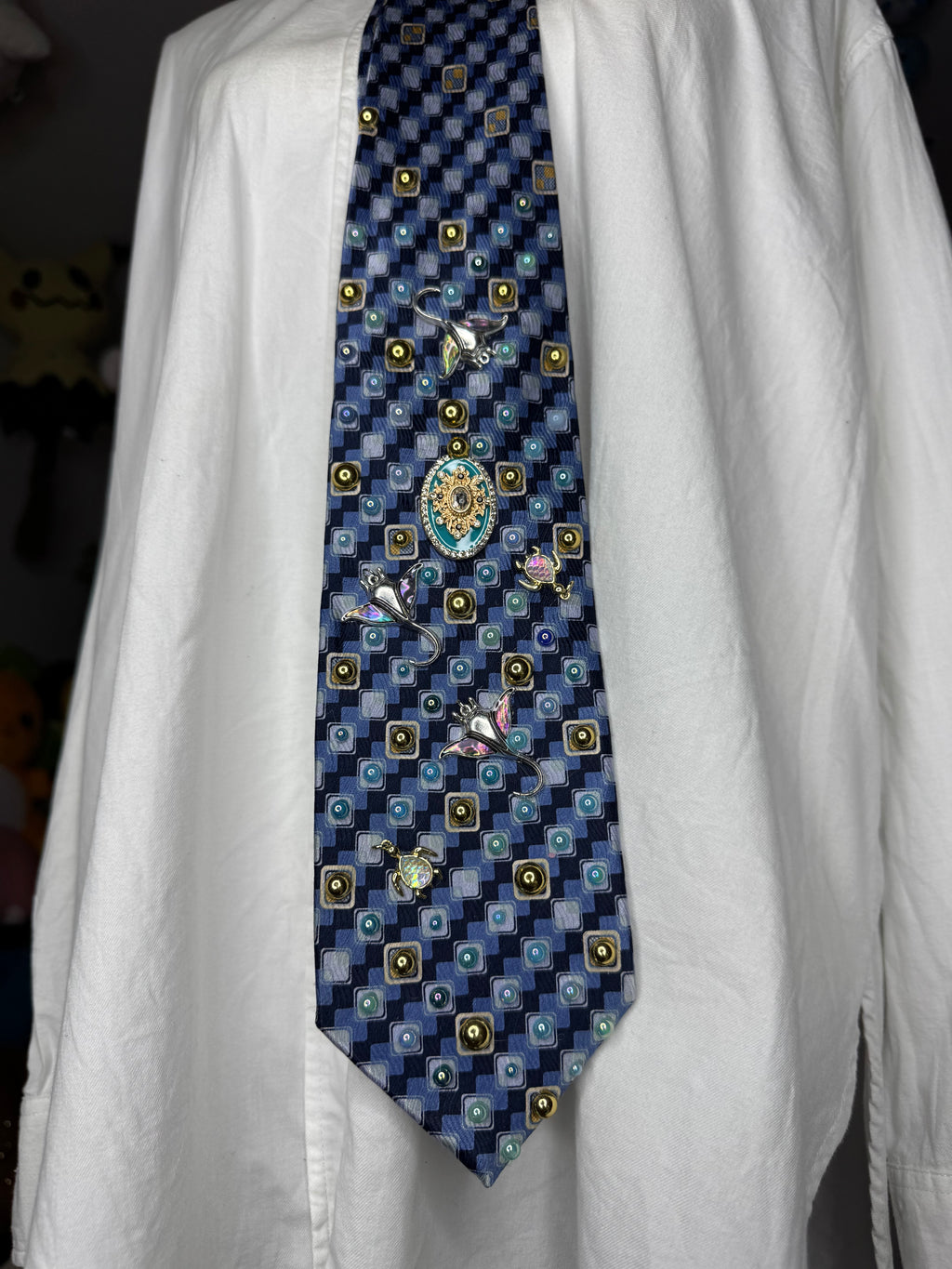 Navy Blue Ocean Floor Tropical Treasure Box Royalty Tie