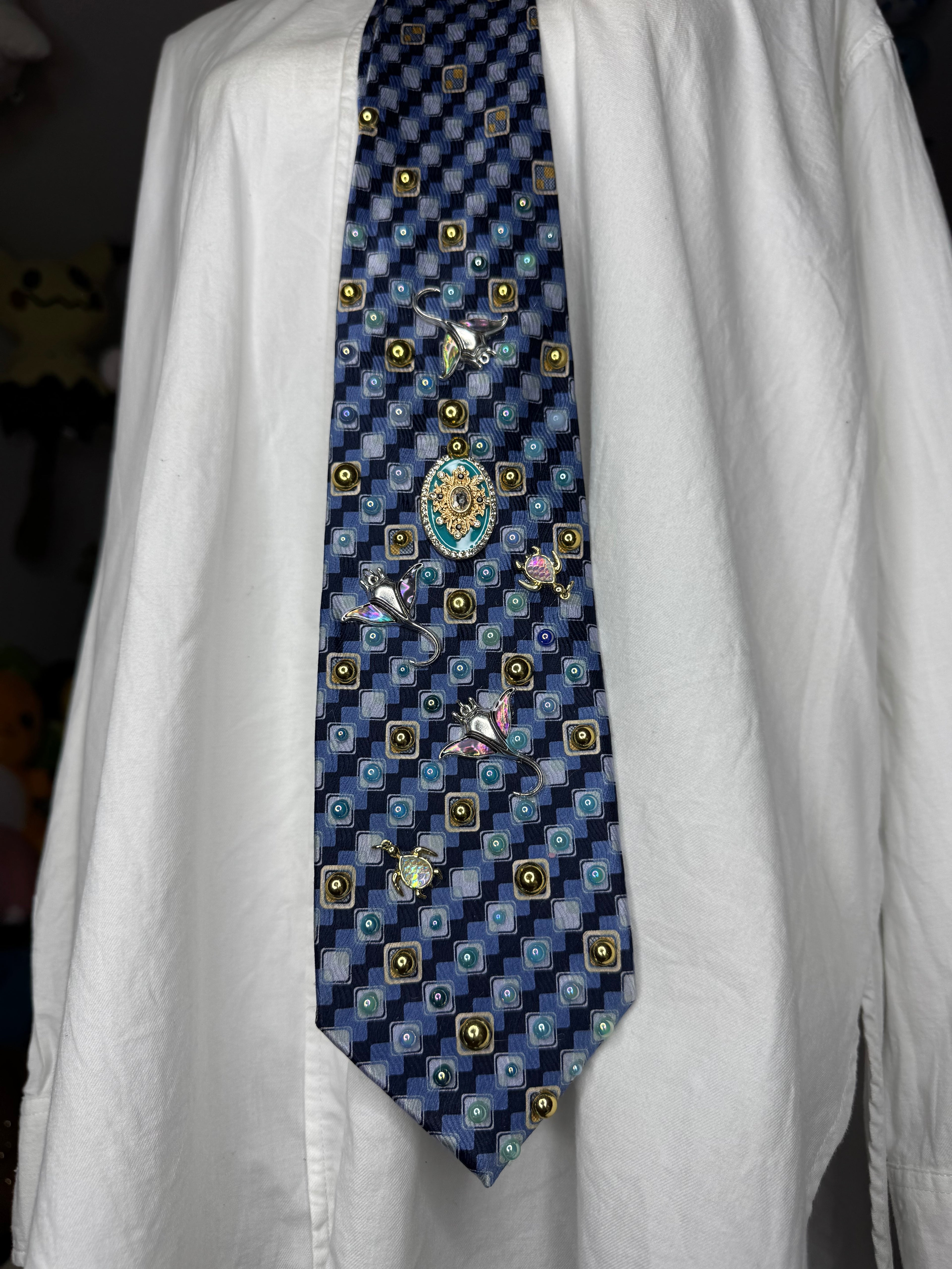 Navy Blue Ocean Floor Tropical Treasure Box Royalty Tie