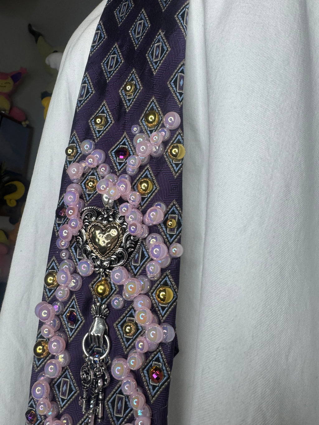 Purple Keys to Heart Pink Foam Bubble Vines Royalty Tie