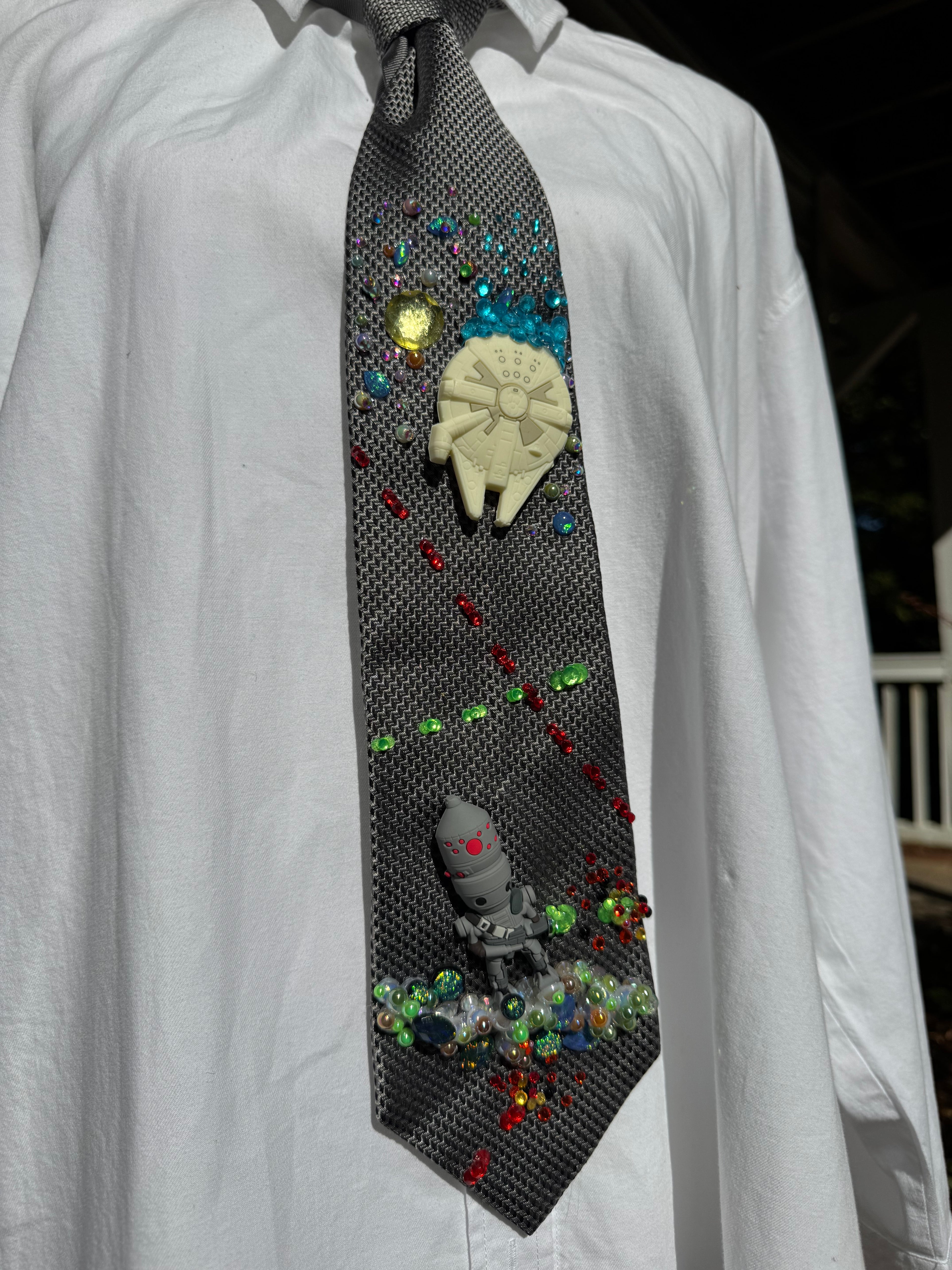 Grey and Millennium Falcon Flying Towards IG 88 Droid in Combat Star Wars Tie