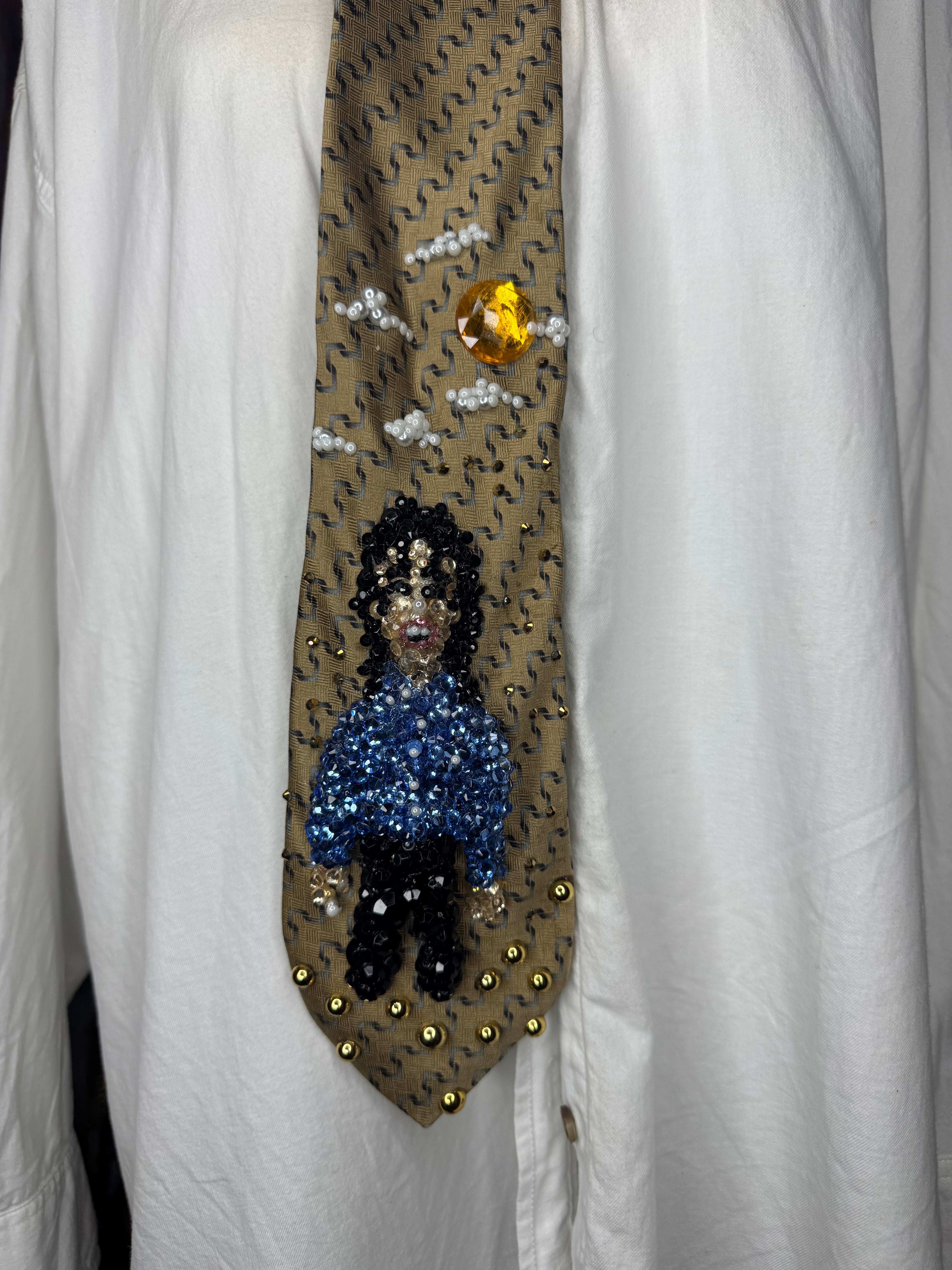Gold Michael Jackson Singing in Sky Blue Polo Newspaper Scene From Leave Me Alone Music Video Tie