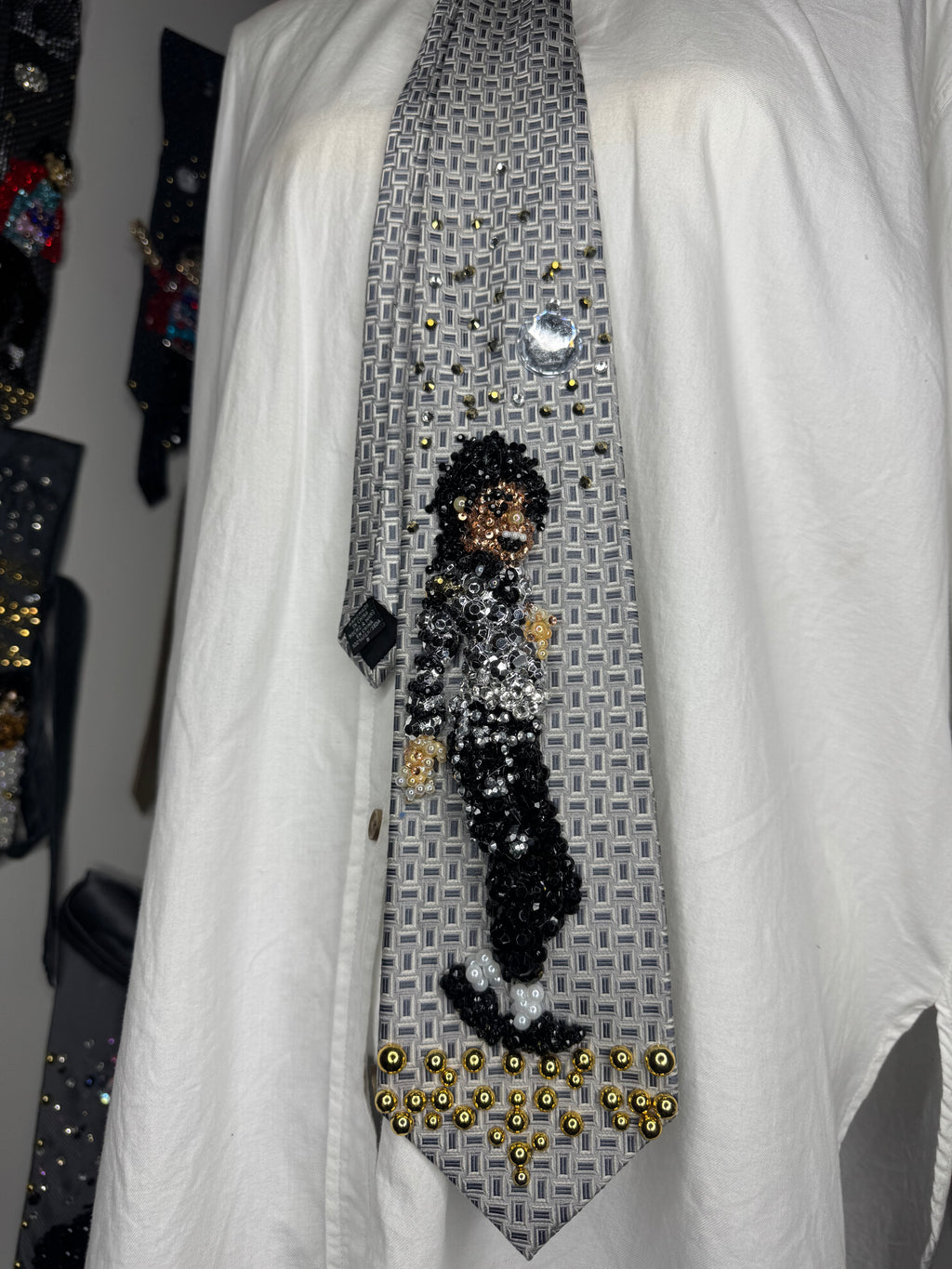 Grey Michael Jackson Hitting Rattle Snake Move Wembly Concert Bad Tour 1988 Tie