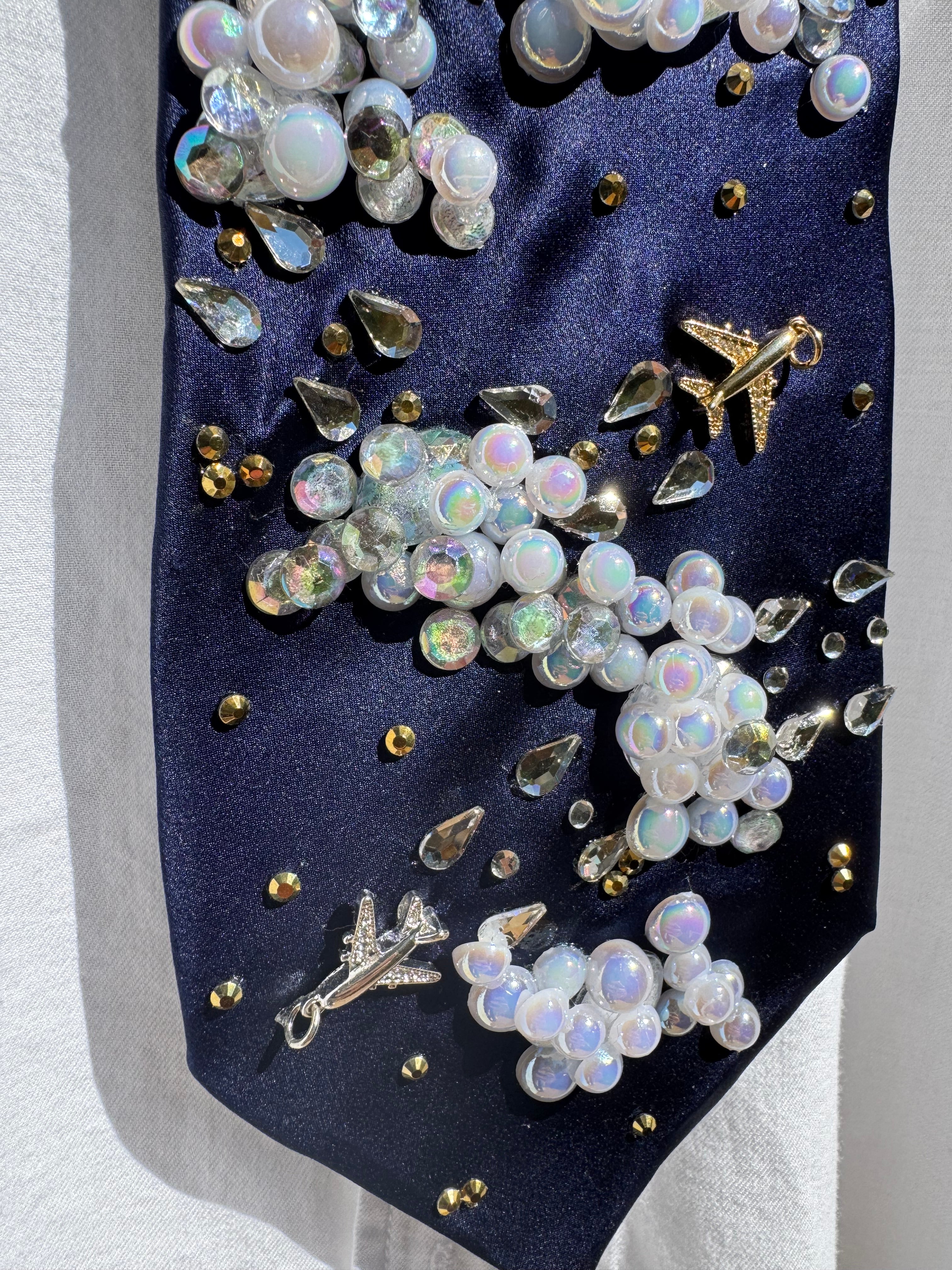 Midnight Blue Silk Clouds and Airplanes Pilot Tie