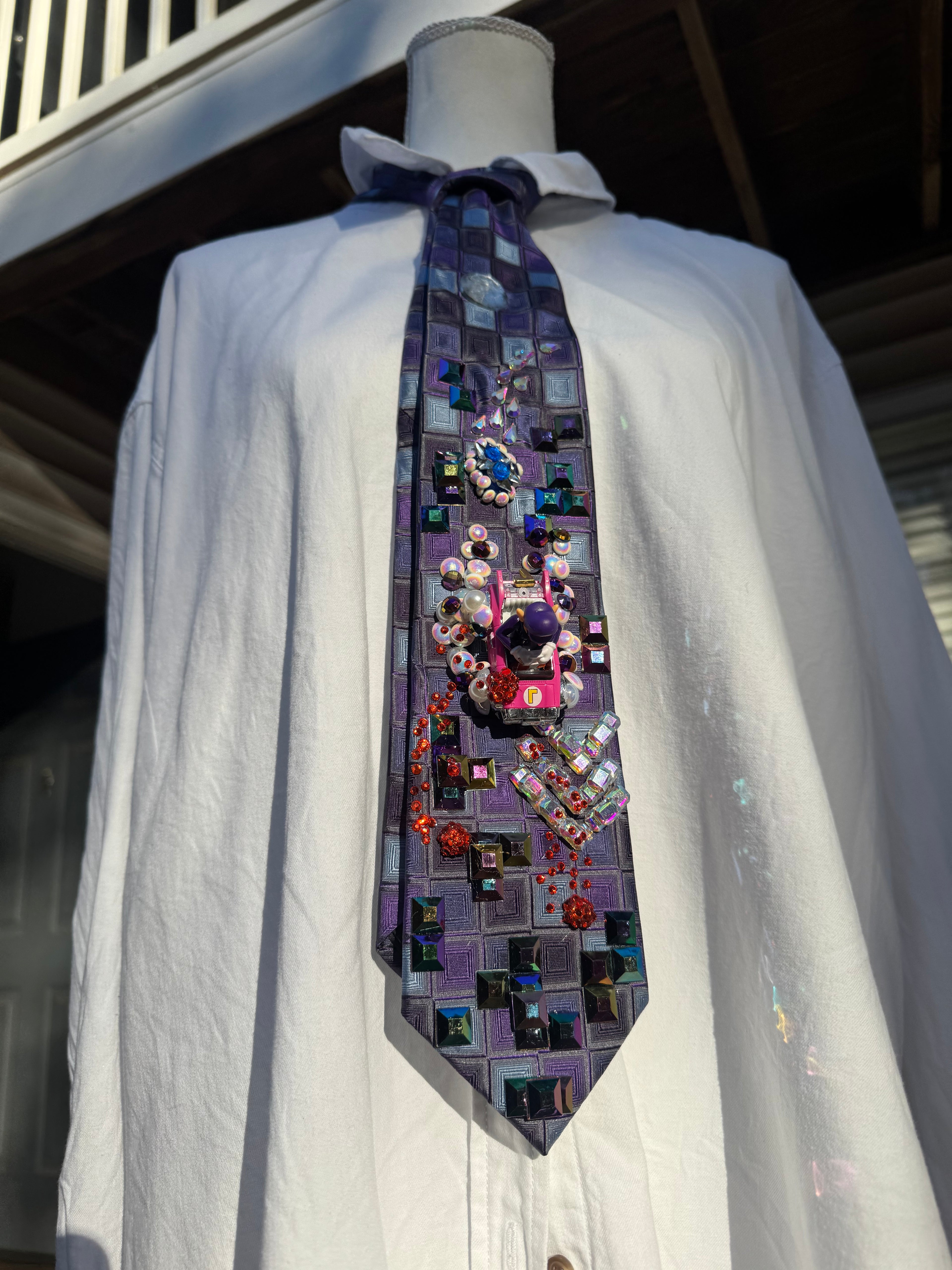 Purple Waluigi Dodging Blue Shell on Tetris Road 200cc Mario Kart Tie