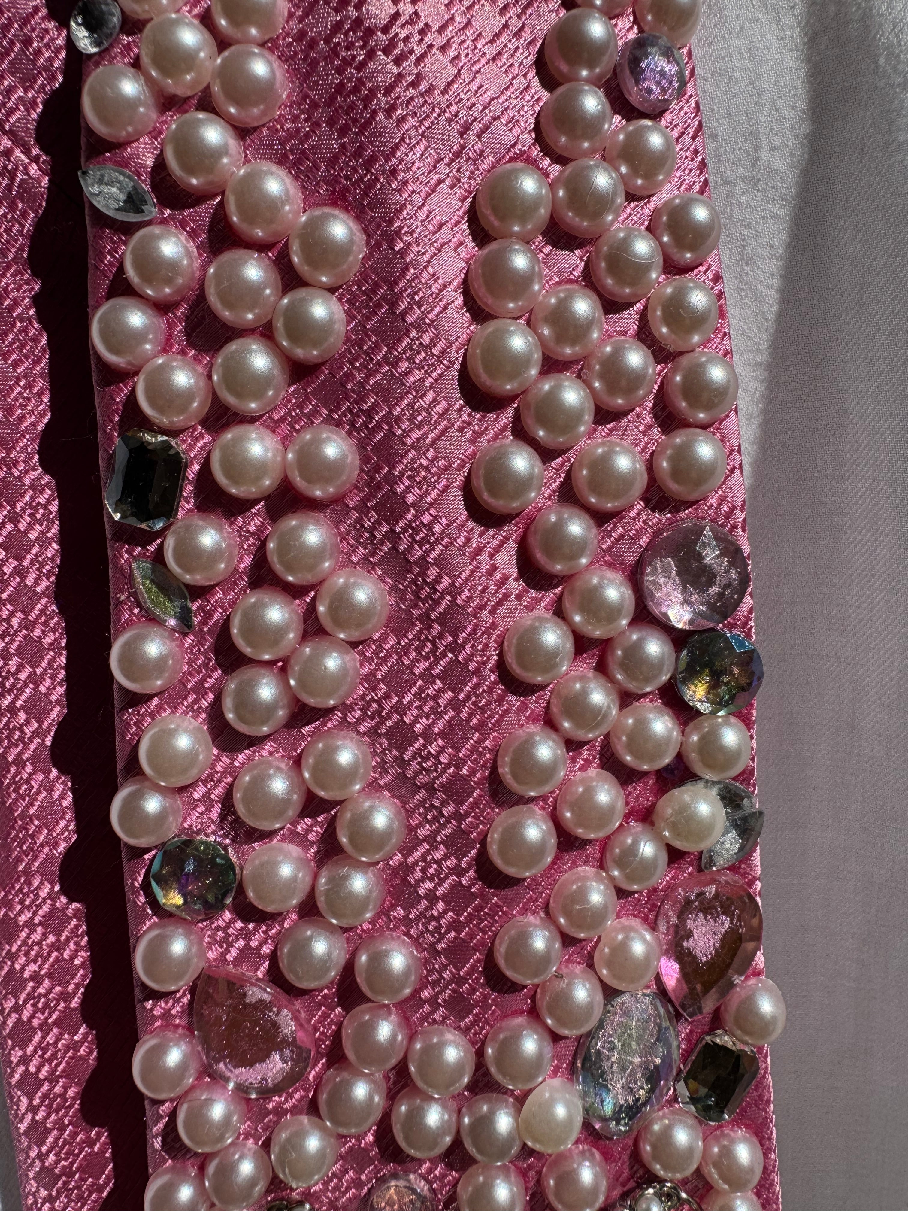 Pink Crystal Charm Pearl Aura Royalty Tie