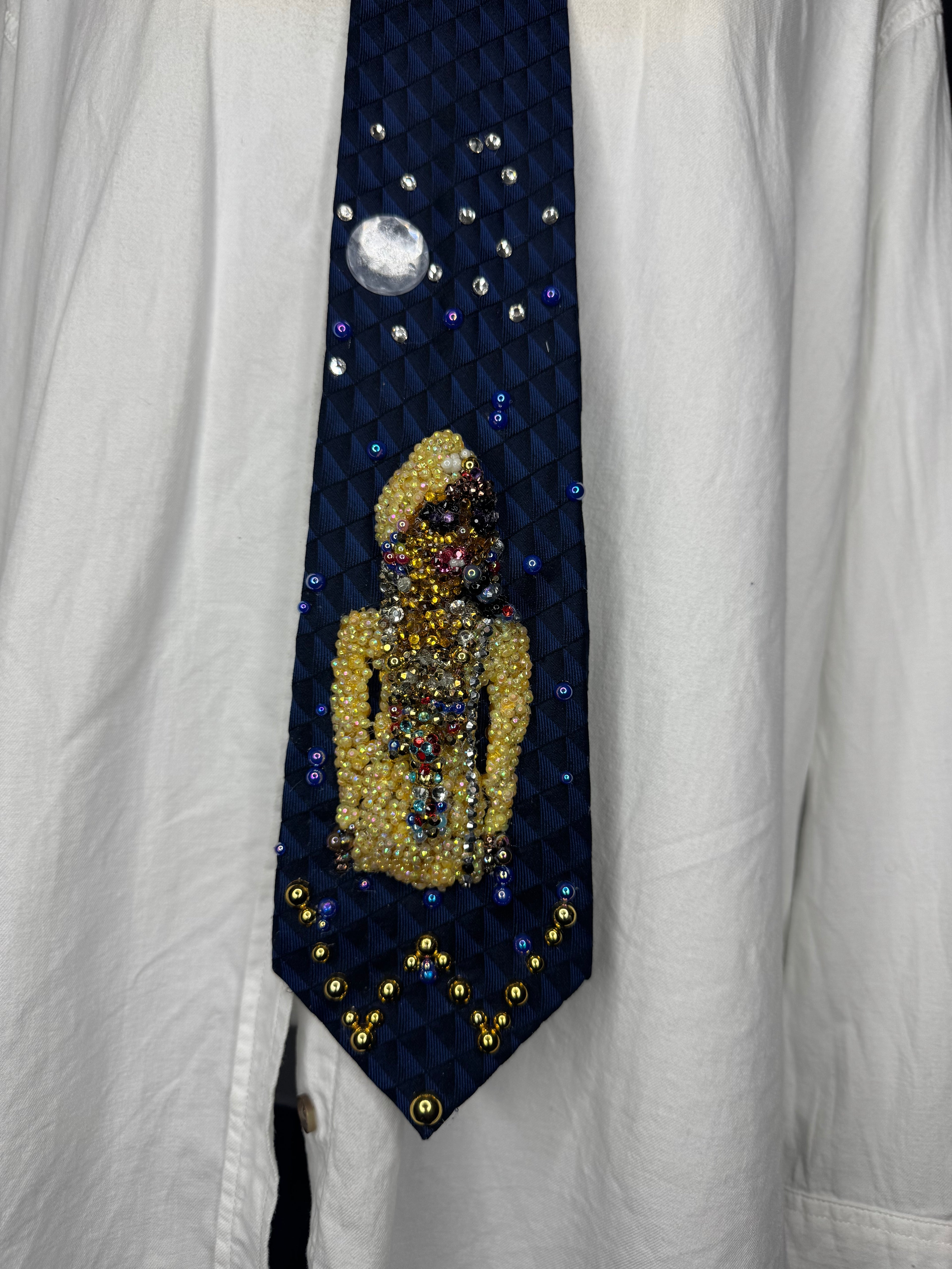 Navy Blue Whitney Houston In Full Gold Queen Royalty Outfit with Headscarf in Durban South Africa Singing “I have Nothing” in 1994 Tie