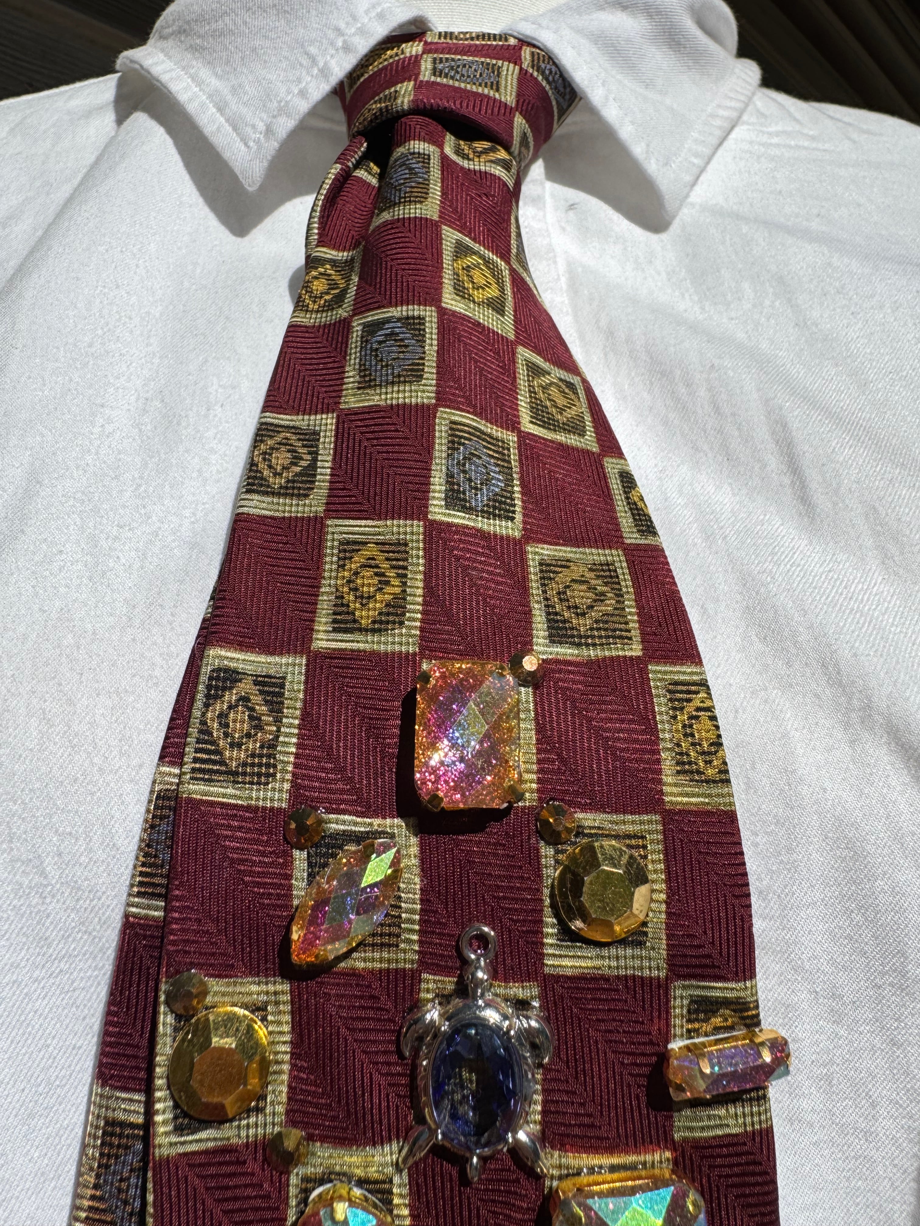 Burgundy Checkered Tropical Treasure Box High Class Royalty Tie