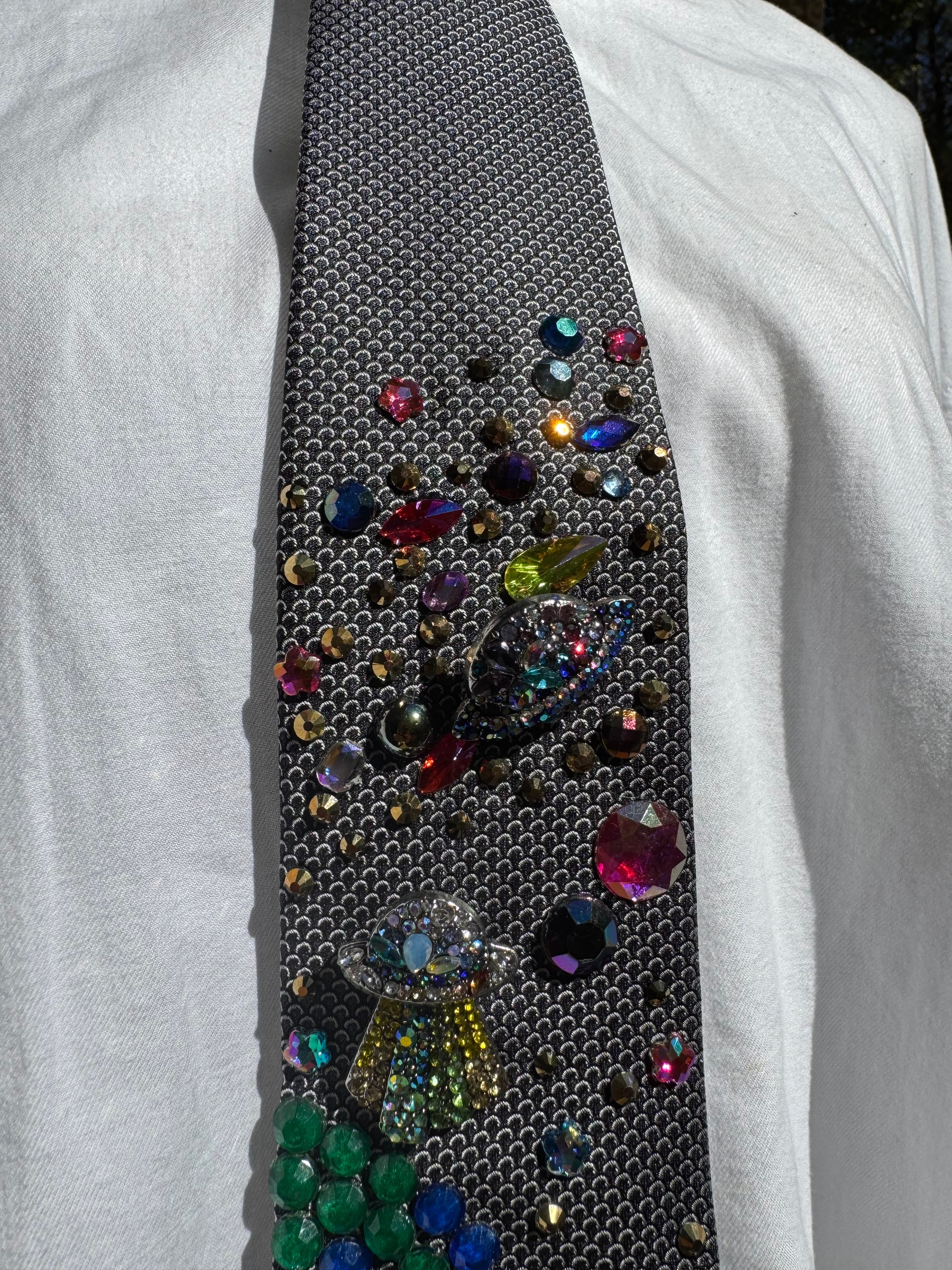 Grey Iridescent Astronauts in Space Royalty Tie