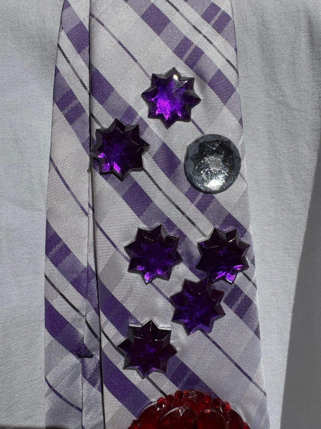 White and Purple Plaid Gengar And Pokeball Pokemon Tie