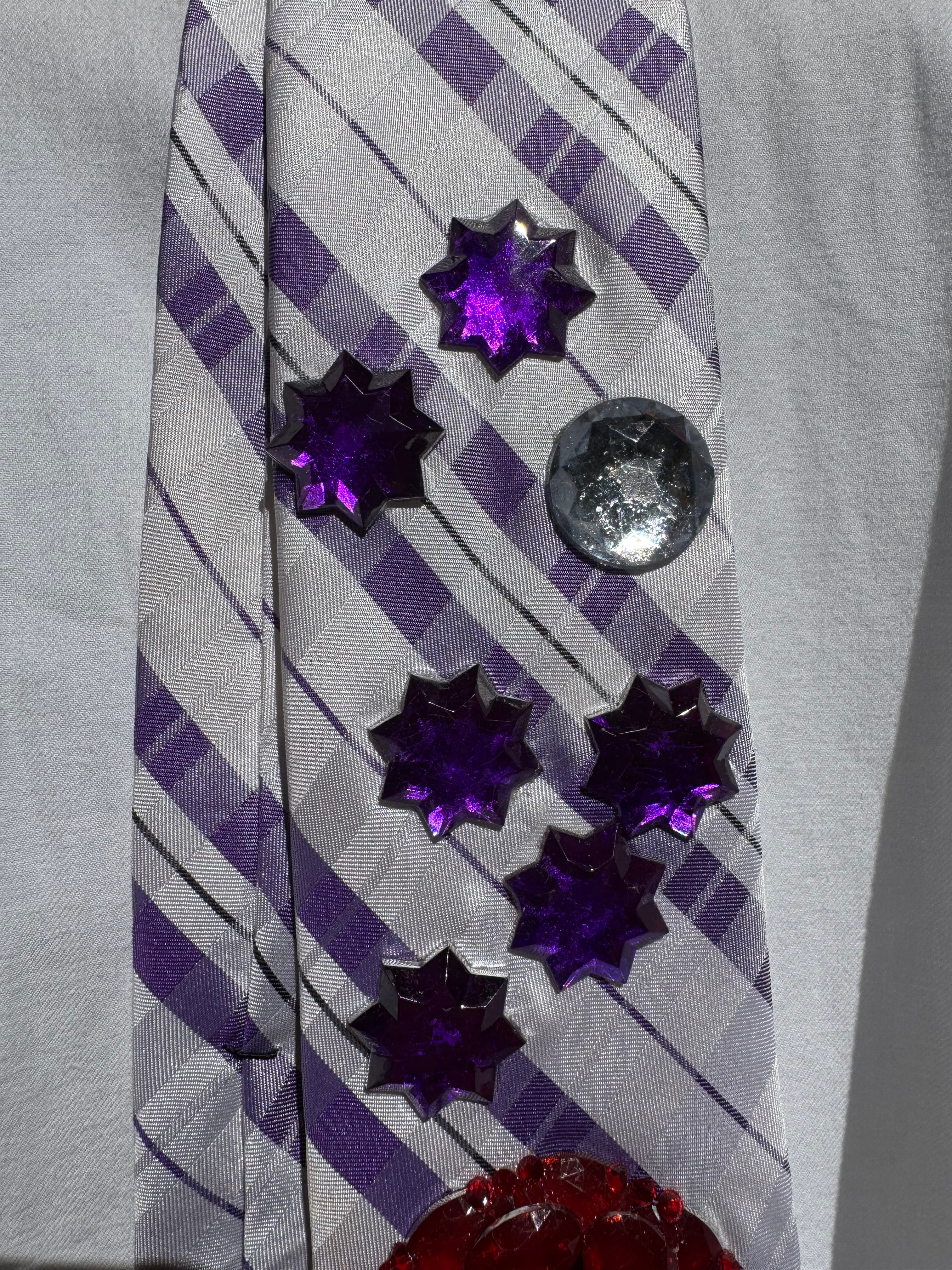 White and Purple Plaid Gengar And Pokeball Pokemon Tie
