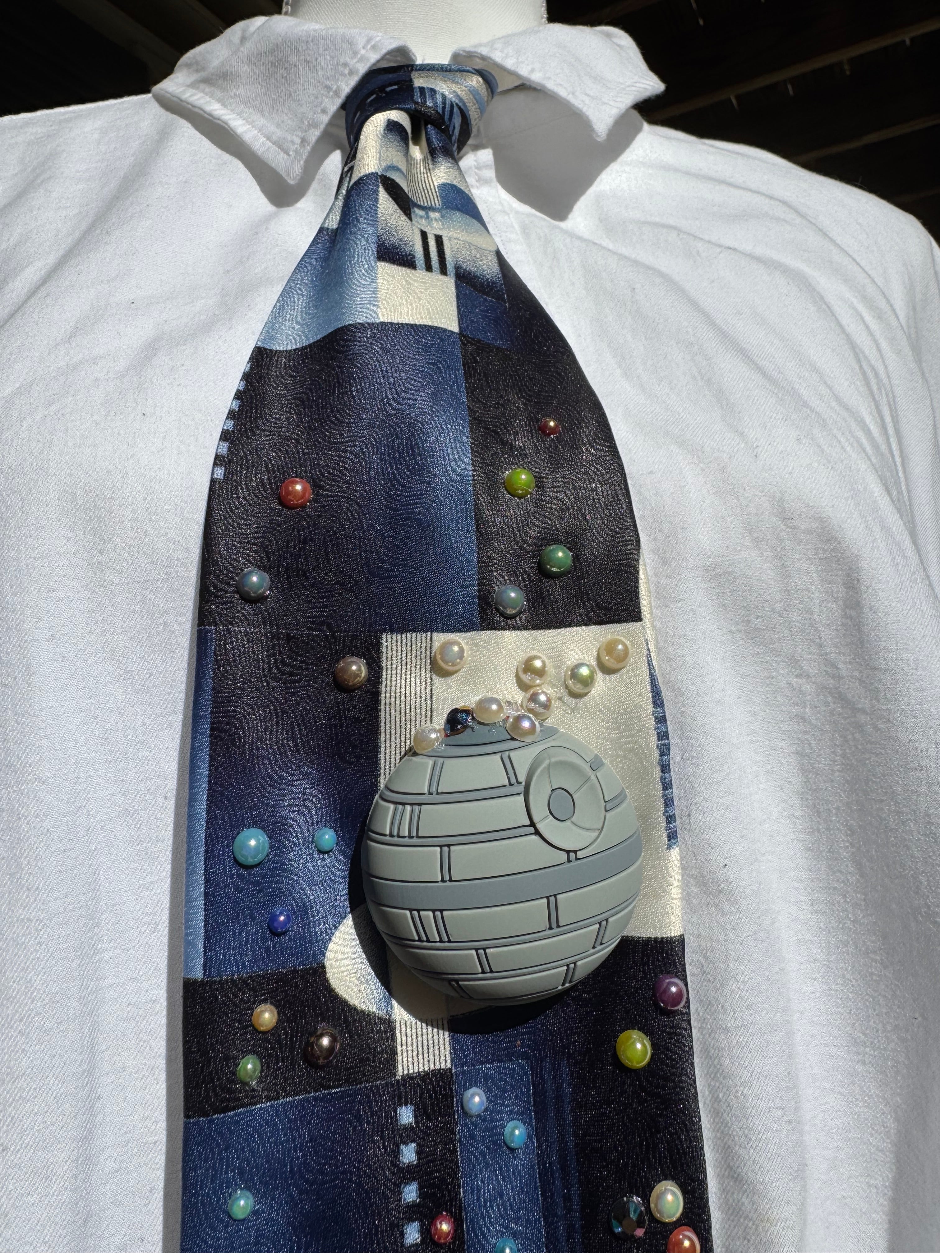 Navy Blue and White Angry Luke Skywalker Under Death Star Ultimate Star Wars Tie