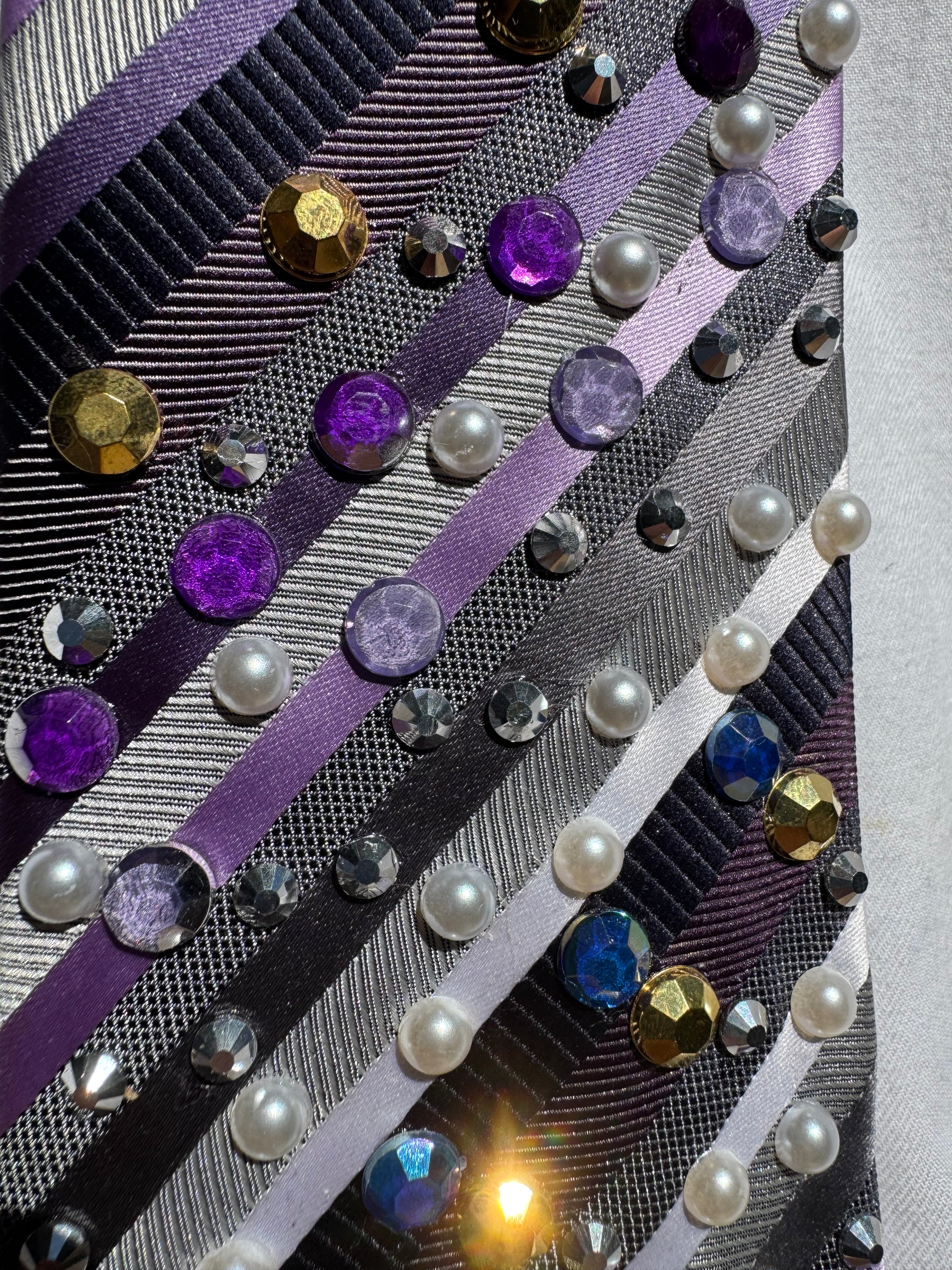 Purple and Grey Striped Anchored Nautical Tie
