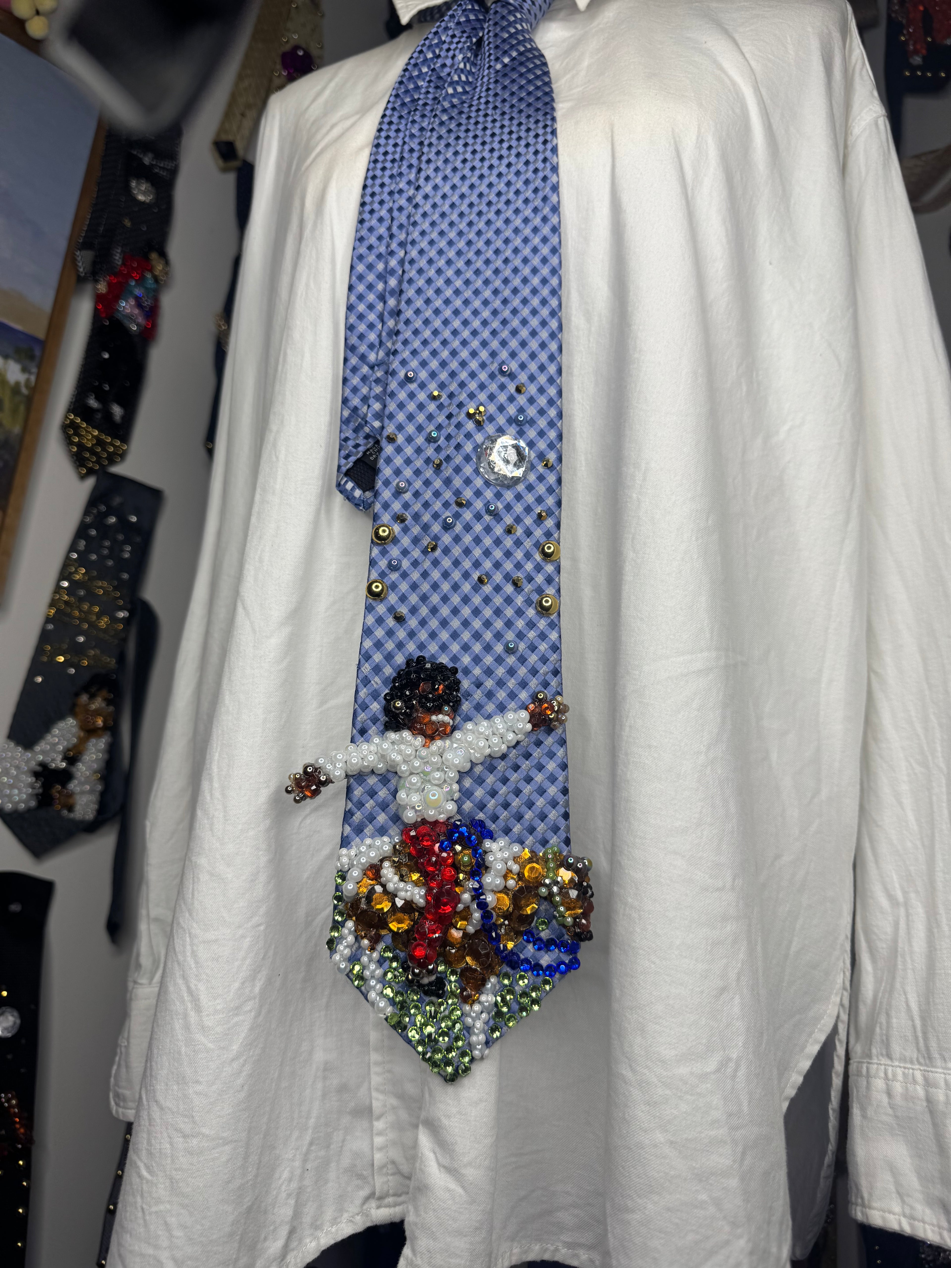 Blue Michael Jackson Smiling Being Free While Horseback Riding Tie