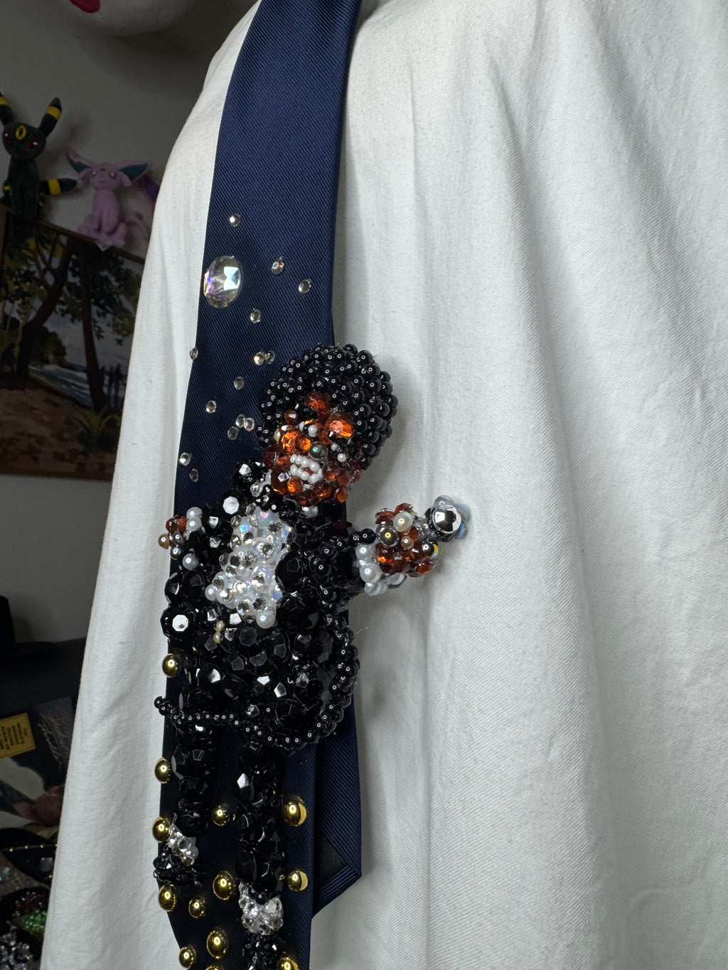 Navy Blue Michael Jackson Pointing Mic to Crowd Pose DSTYGE Destiny Tour 1979 Tie