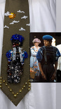 Gold Michael Jackson in Royal Blue Plaid Shirt and Beret Hat for “Say Say Say” Music Video Tie