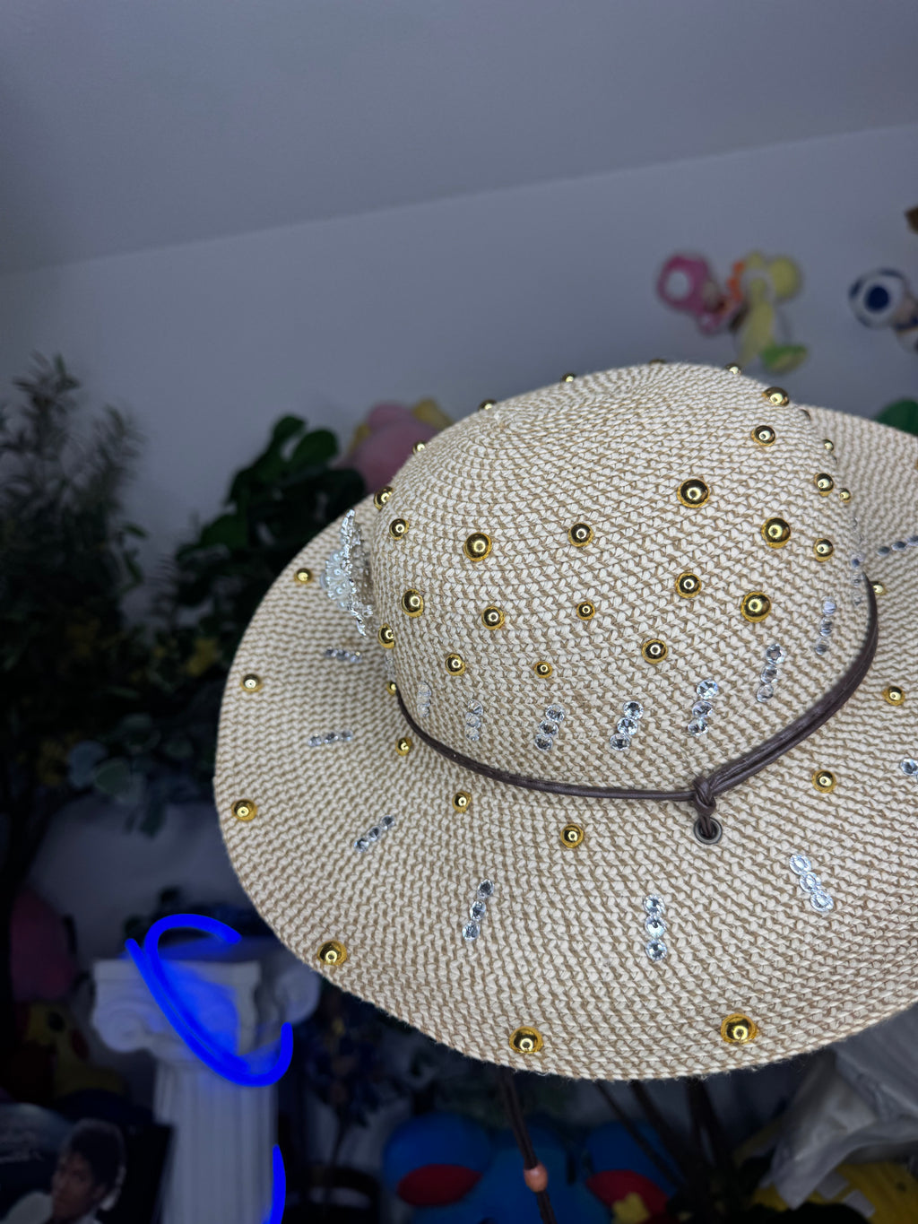 Beige Straw Breeze Wide Brim High Class Royalty Sun Hat