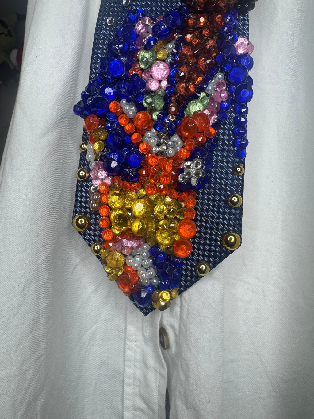 Navy Blue Young Michael Jackson Diamond Print Outfit at Astrodome Jackson 5 1974 Tie