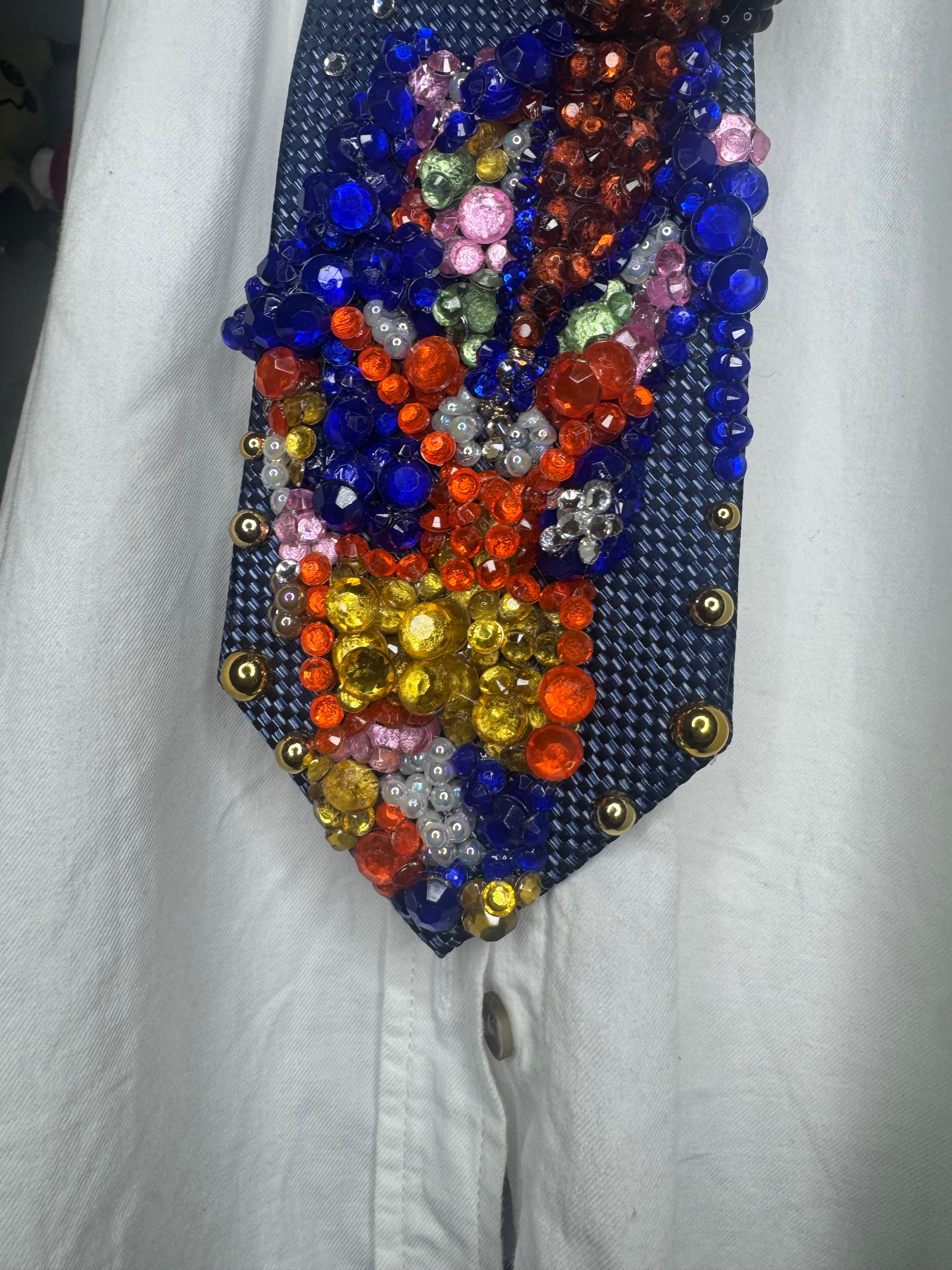 Navy Blue Young Michael Jackson Diamond Print Outfit at Astrodome Jackson 5 1974 Tie