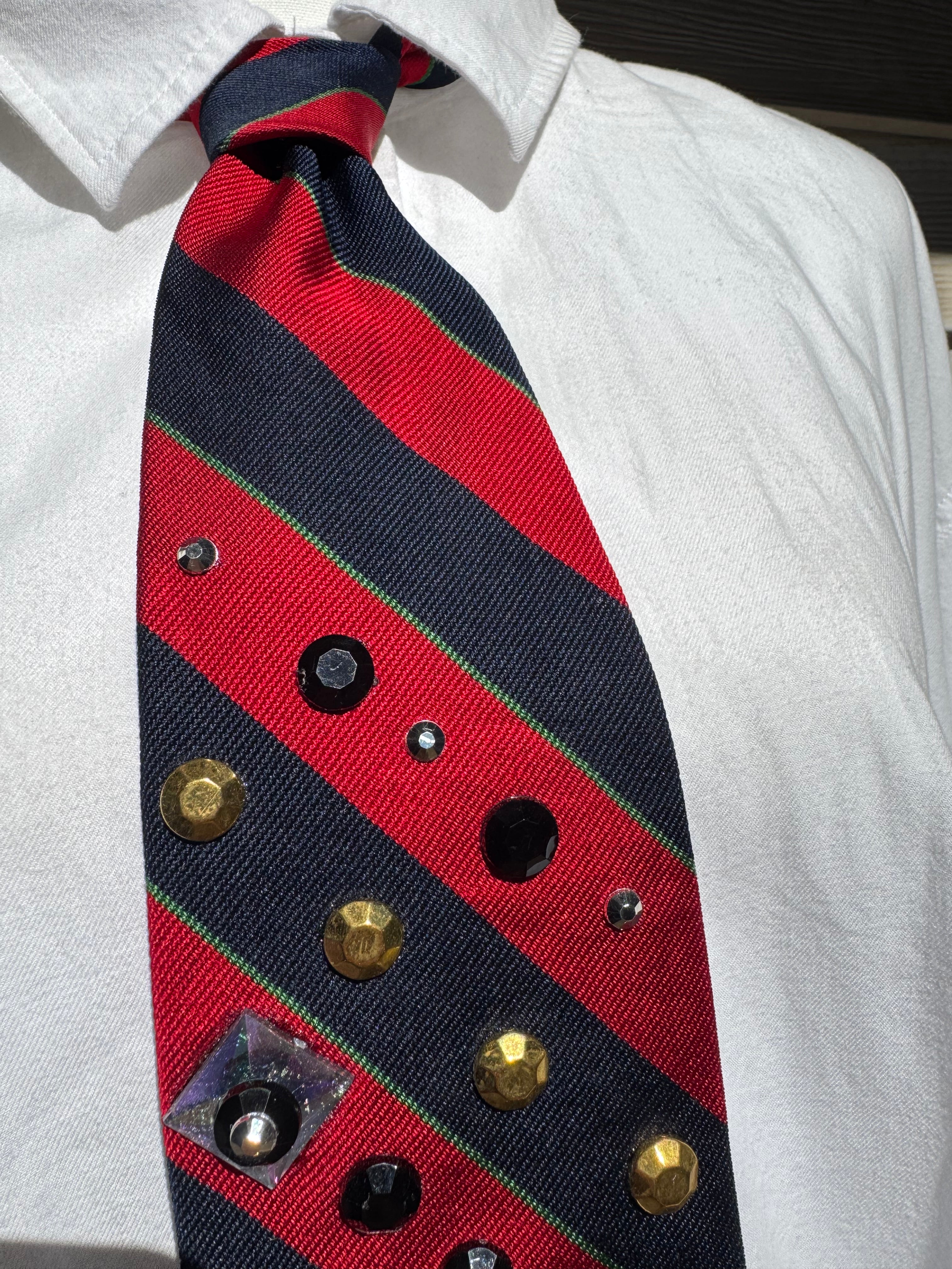 Navy Blue and Red Striped Nautical Royalty Tie